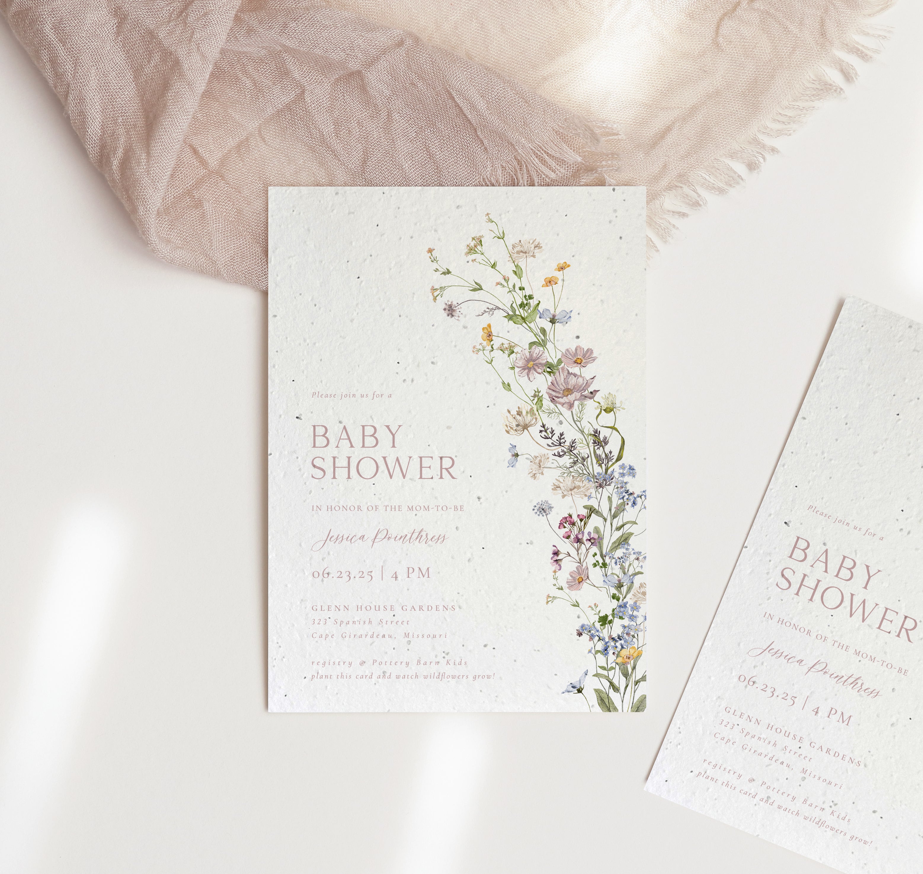 growNOTES™ Wildflower Baby Shower Plantable Invitation - Dusty Meadow
