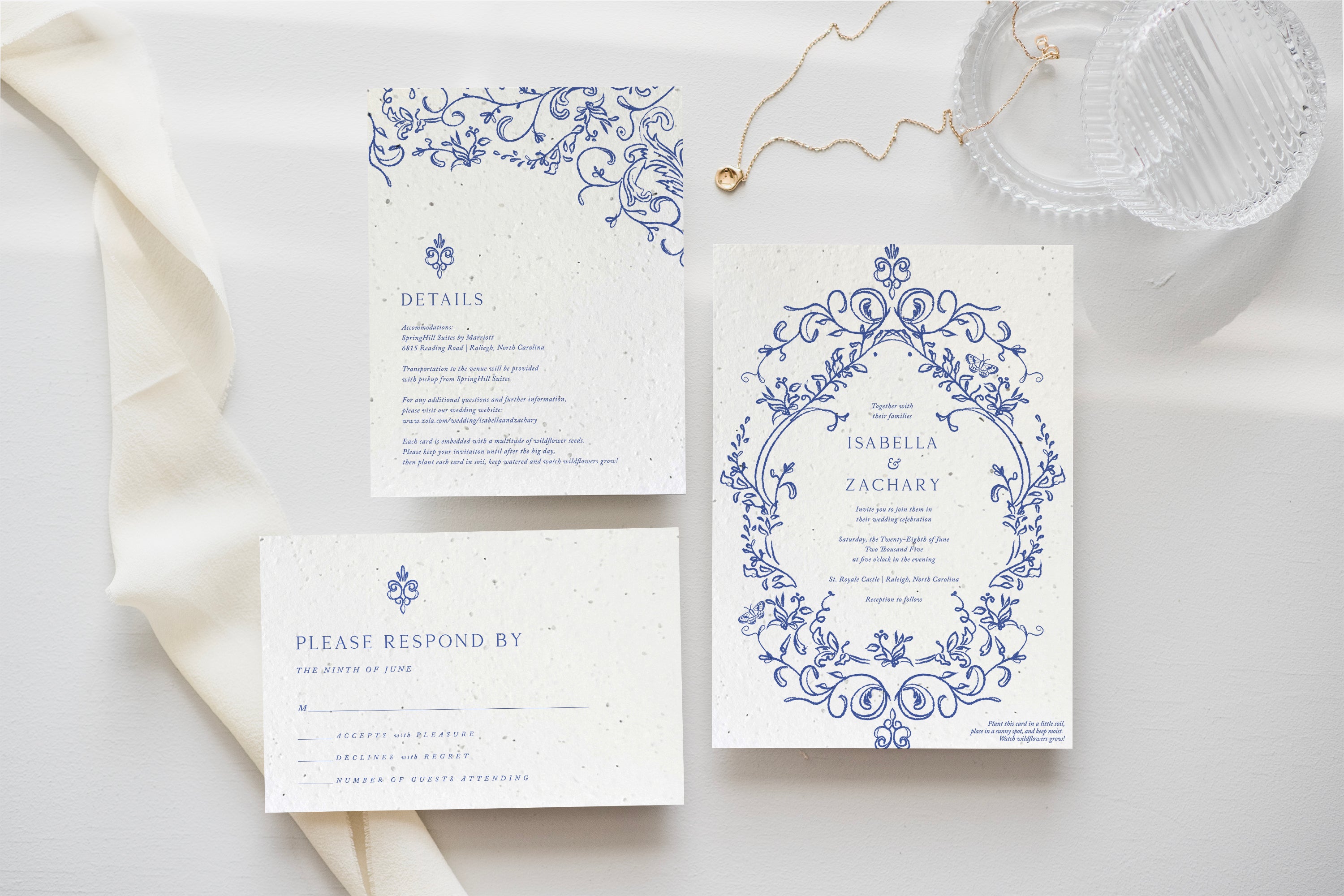 growNOTES™ Plantable Wedding Invitation Suite - Blue Victorian