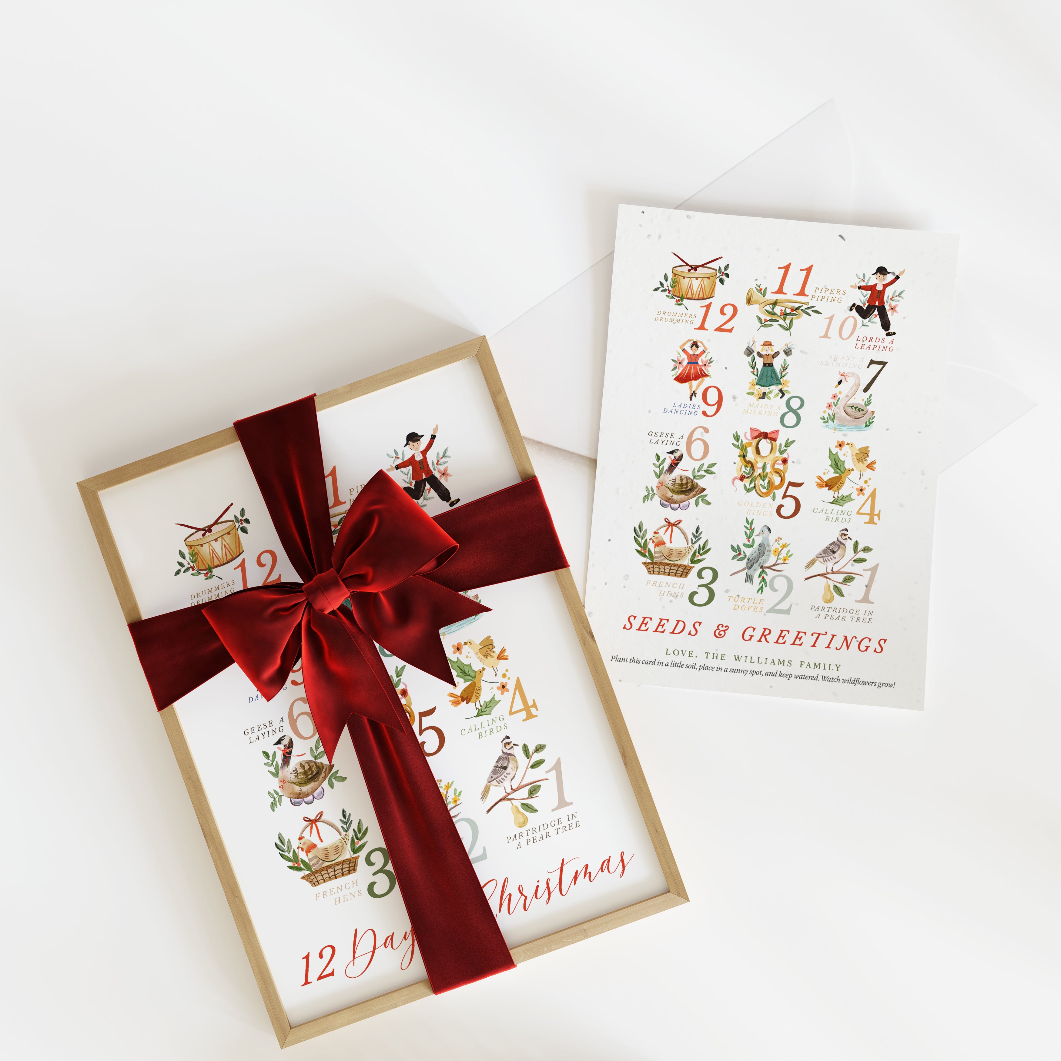 "12 Days of Christmas" Personalized Plantable Christmas Card on Wildflower Seed Paper: Set of 10