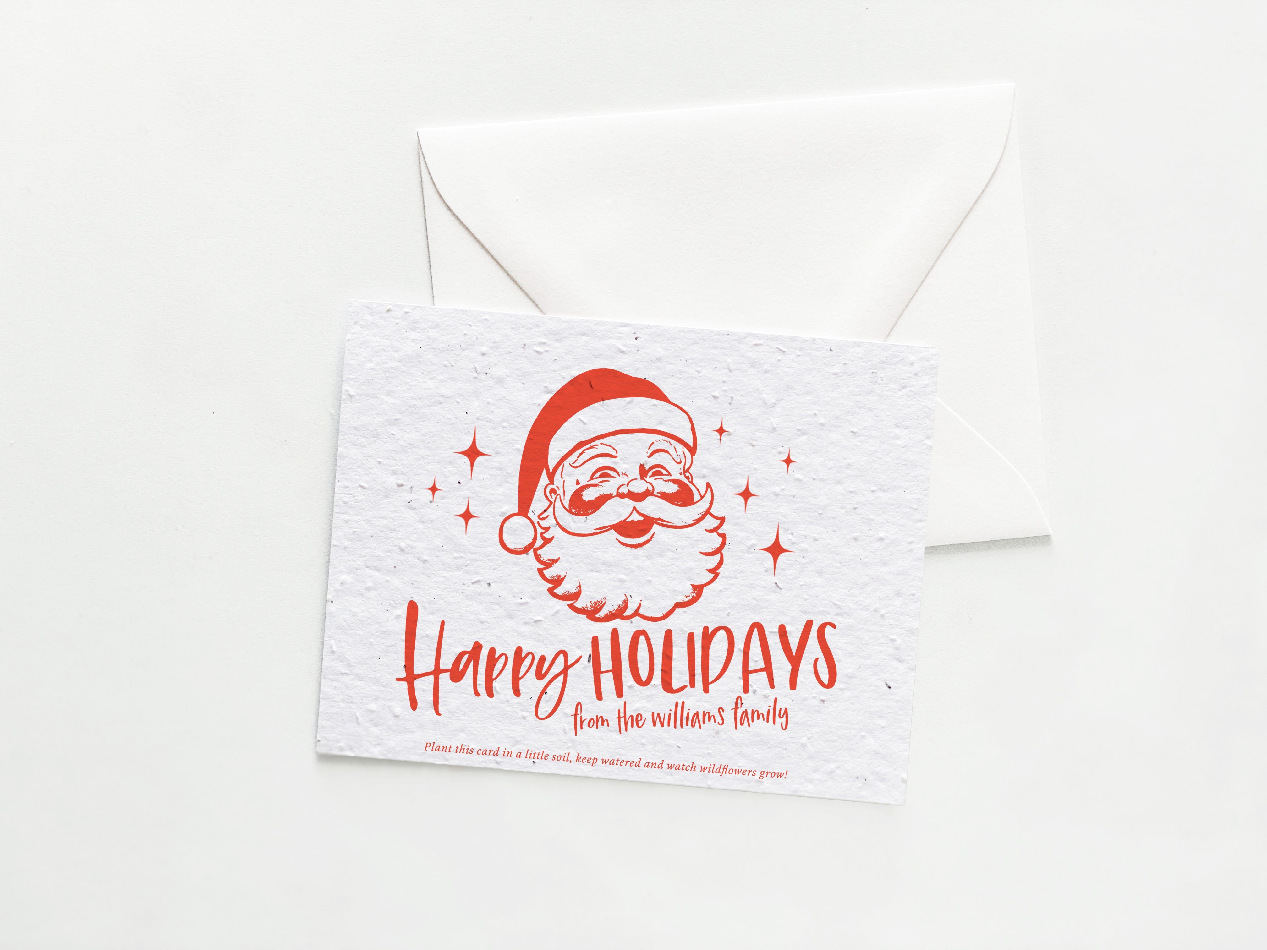 Personalized Plantable Christmas Card on Wildflower Seed Paper: Santa Happy Holidays - Set of 10