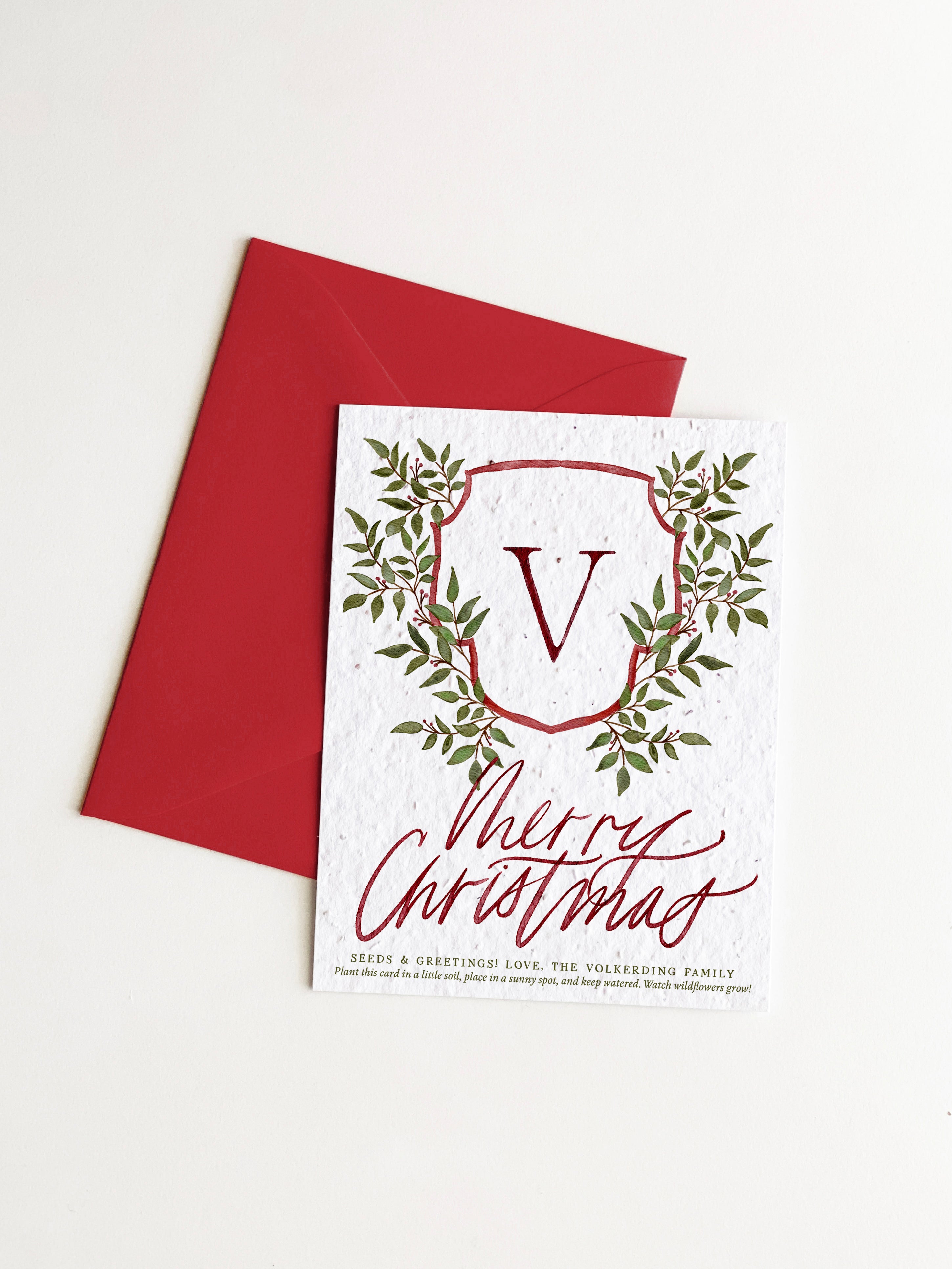 "Berry Monogram" Personalized Plantable Christmas Card on Wildflower Seed Paper: Set of 10
