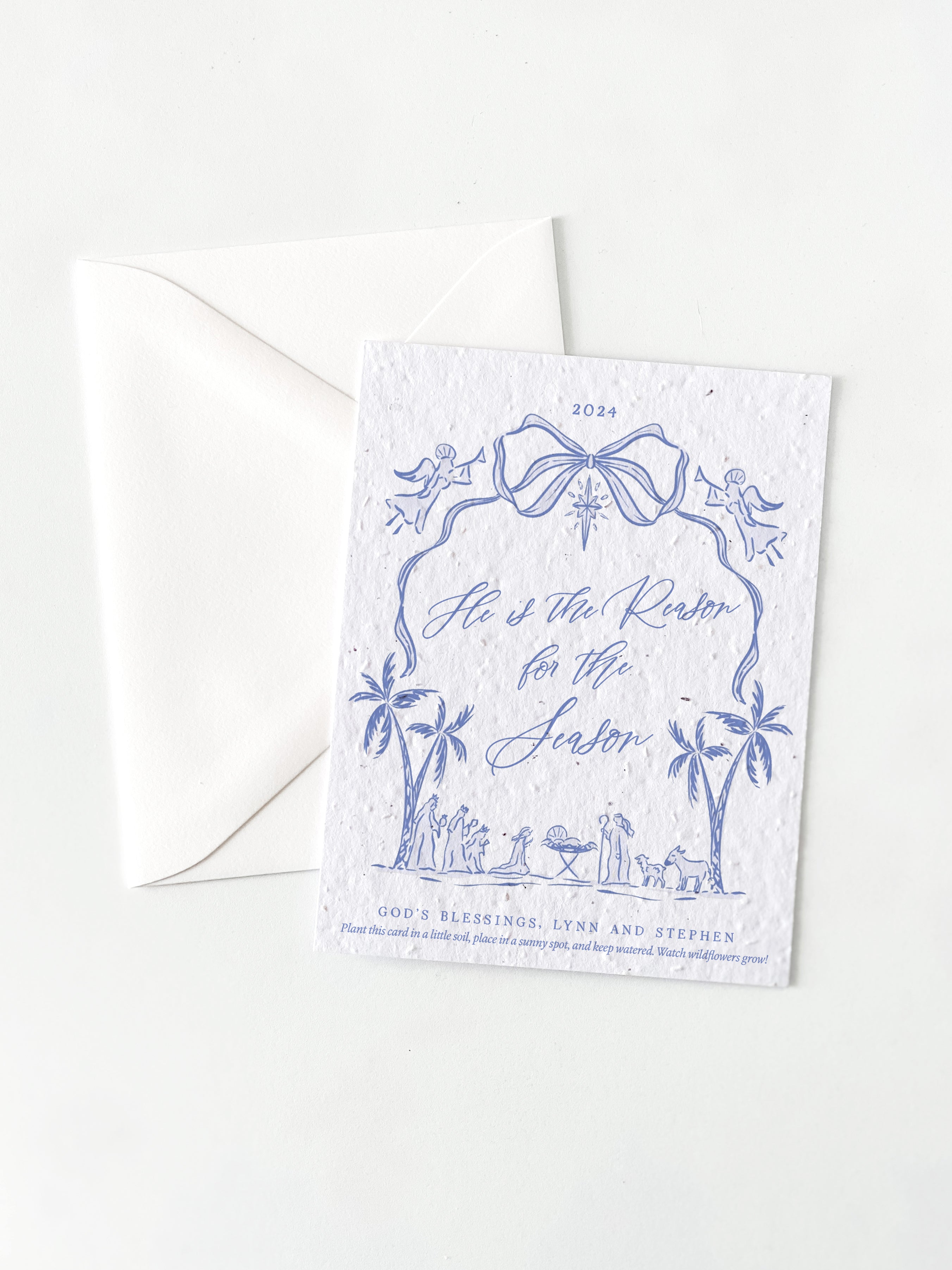 "He is the Reason" Personalized Plantable Christmas Card on Wildflower Seed Paper: Set of 10