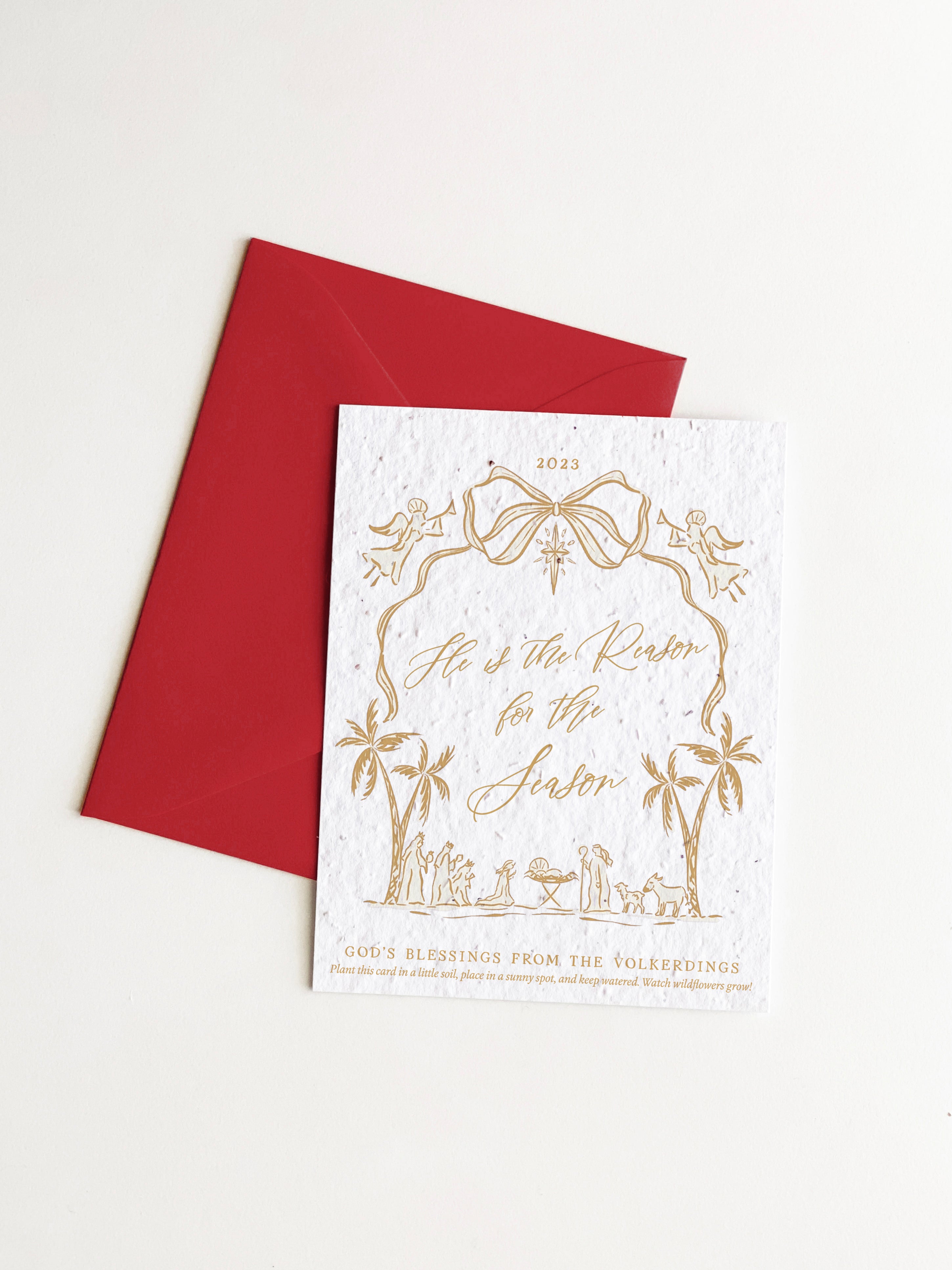 "He is the Reason" Personalized Plantable Christmas Card on Wildflower Seed Paper: Set of 10