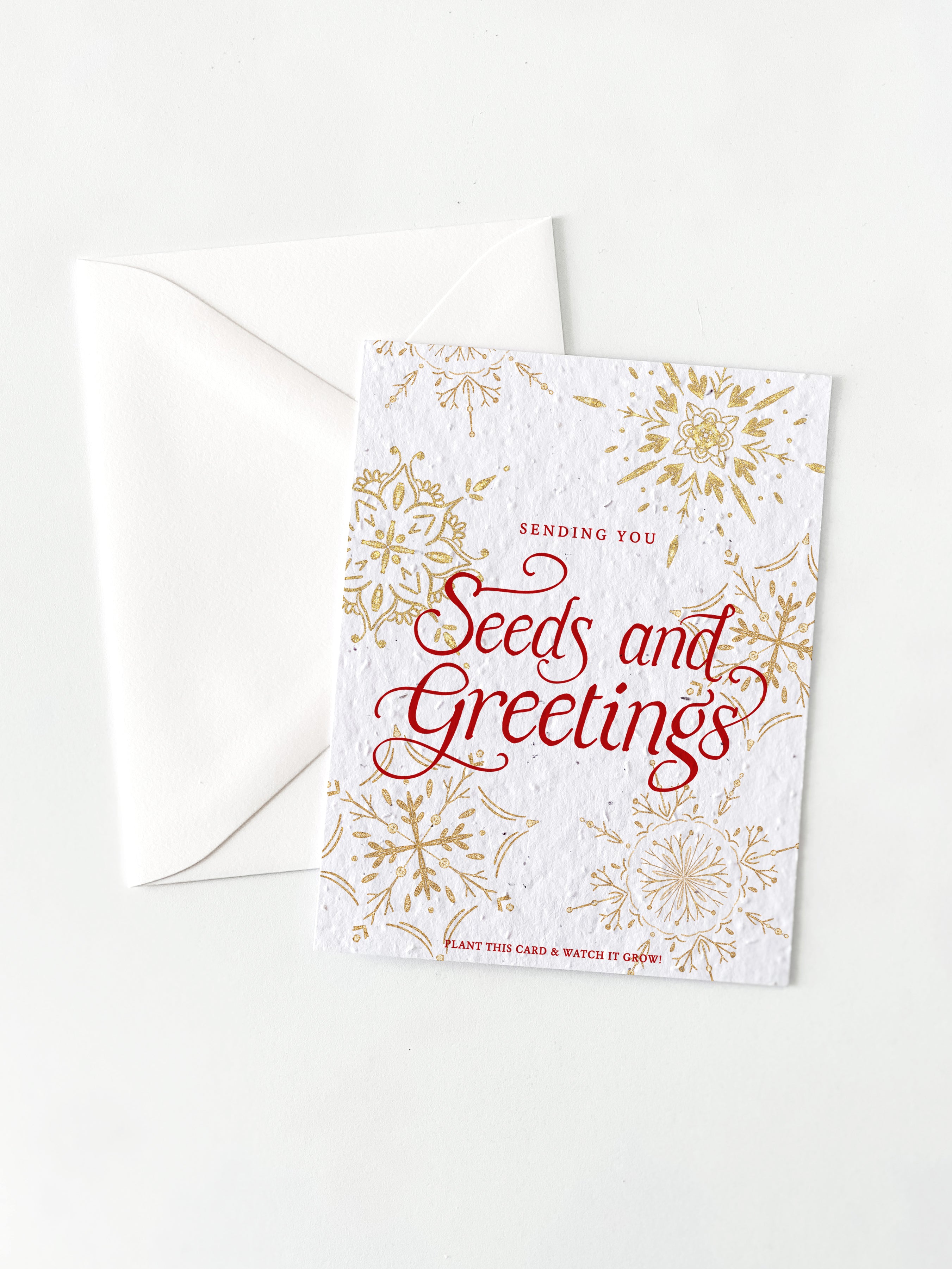 "Seeds and Greetings" Personalized Plantable Christmas Card on Wildflower Seed Paper: Set of 10