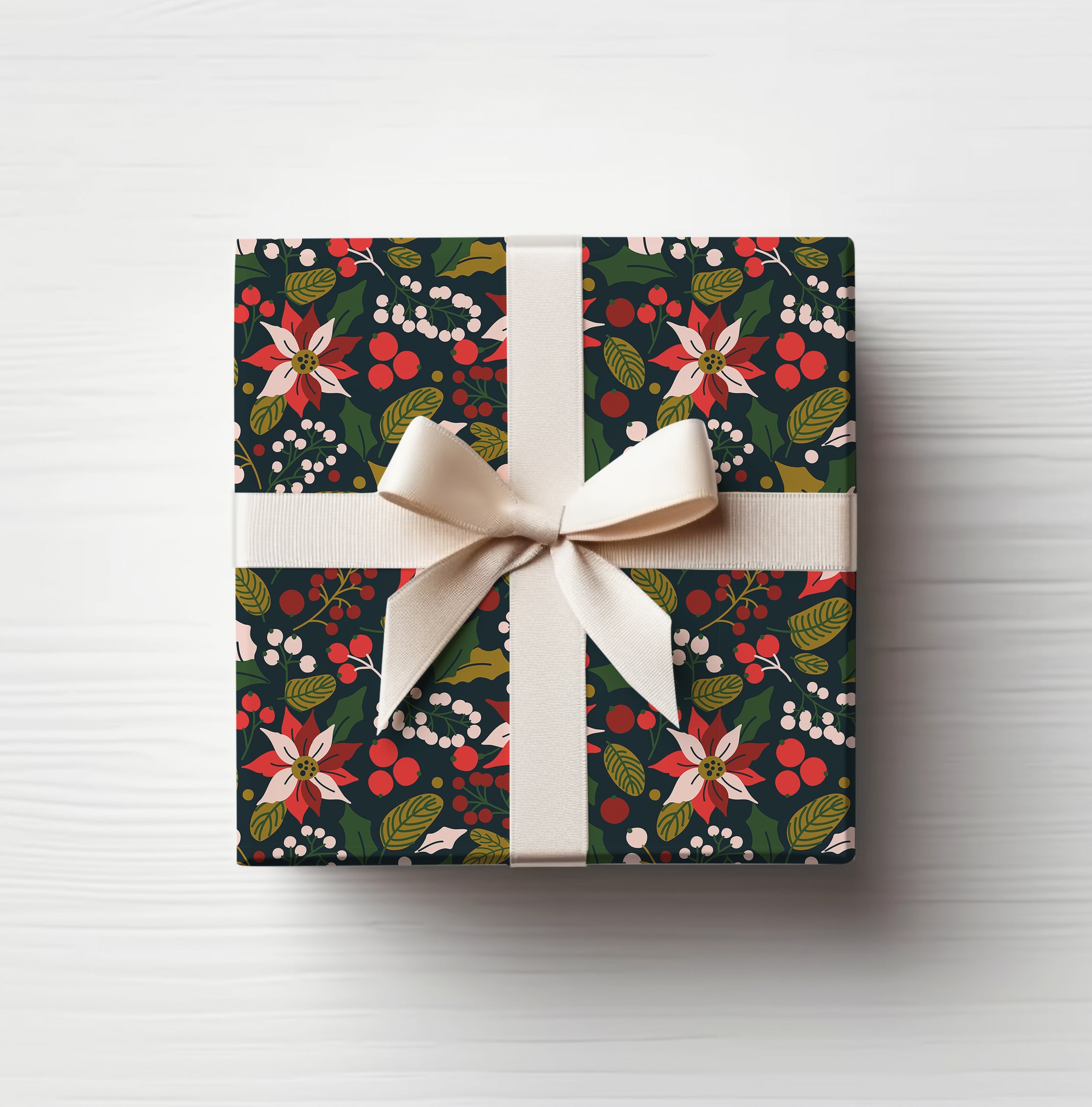 Wrapping Paper Sheets - Dark Poinsettias