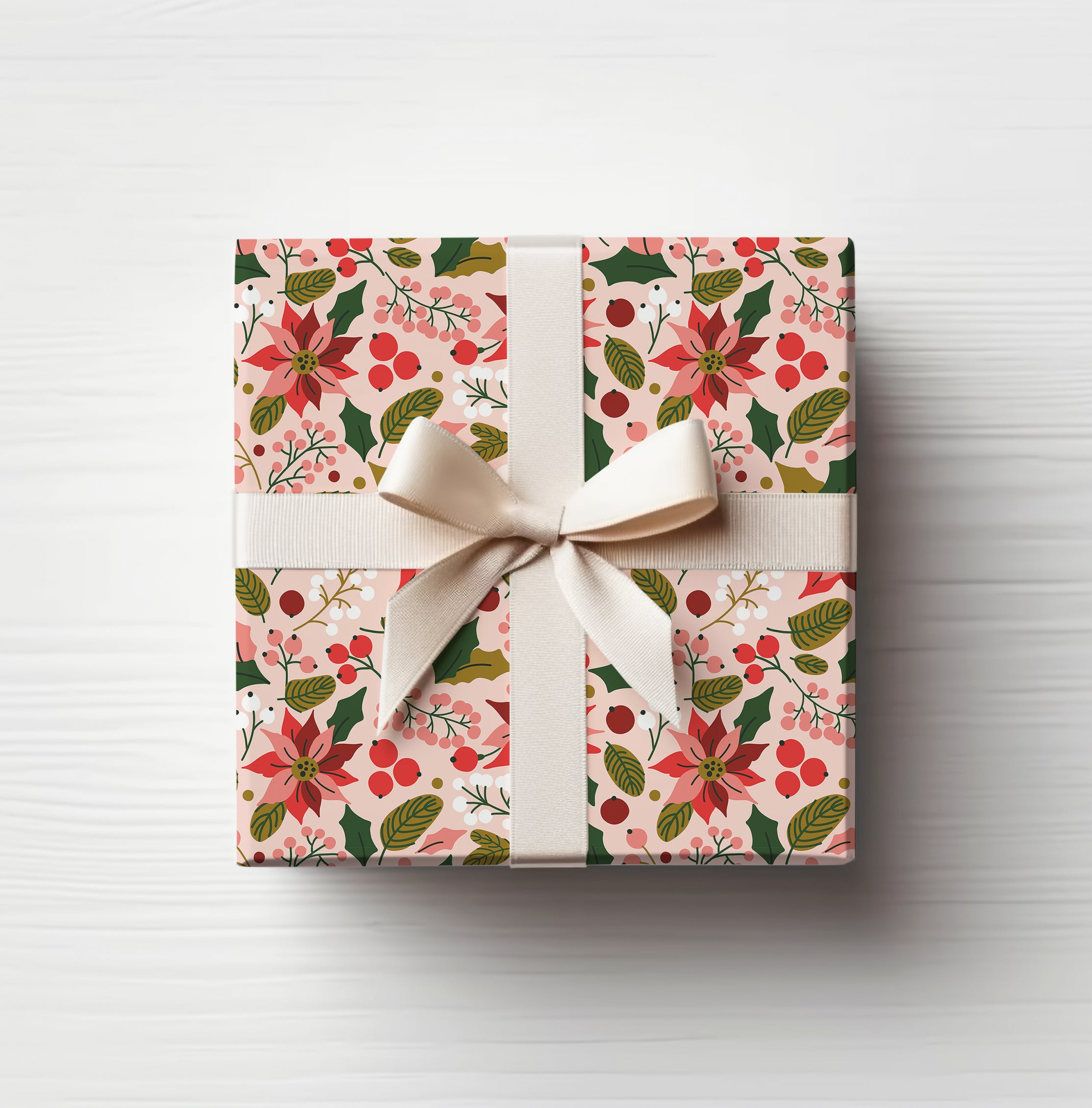Wrapping Paper Sheets - Pink Poinsettias