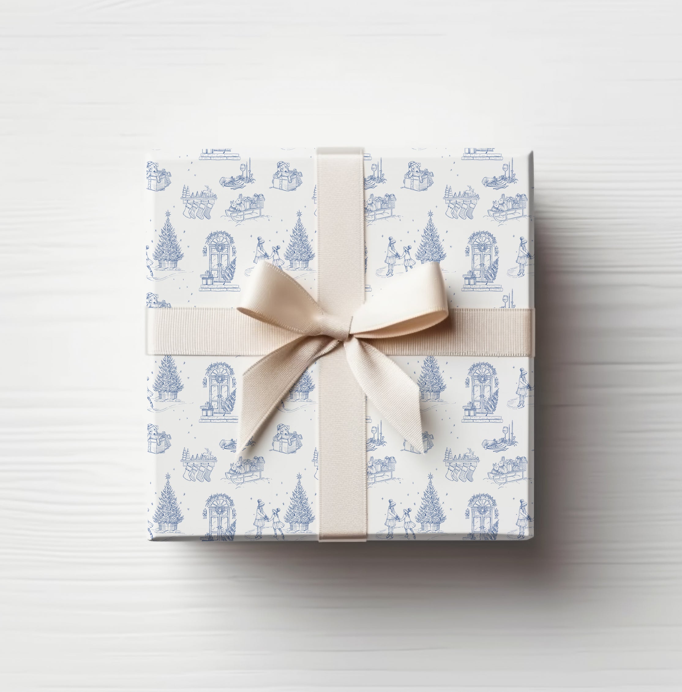 Wrapping Paper Sheets - Blue Christmas Toile