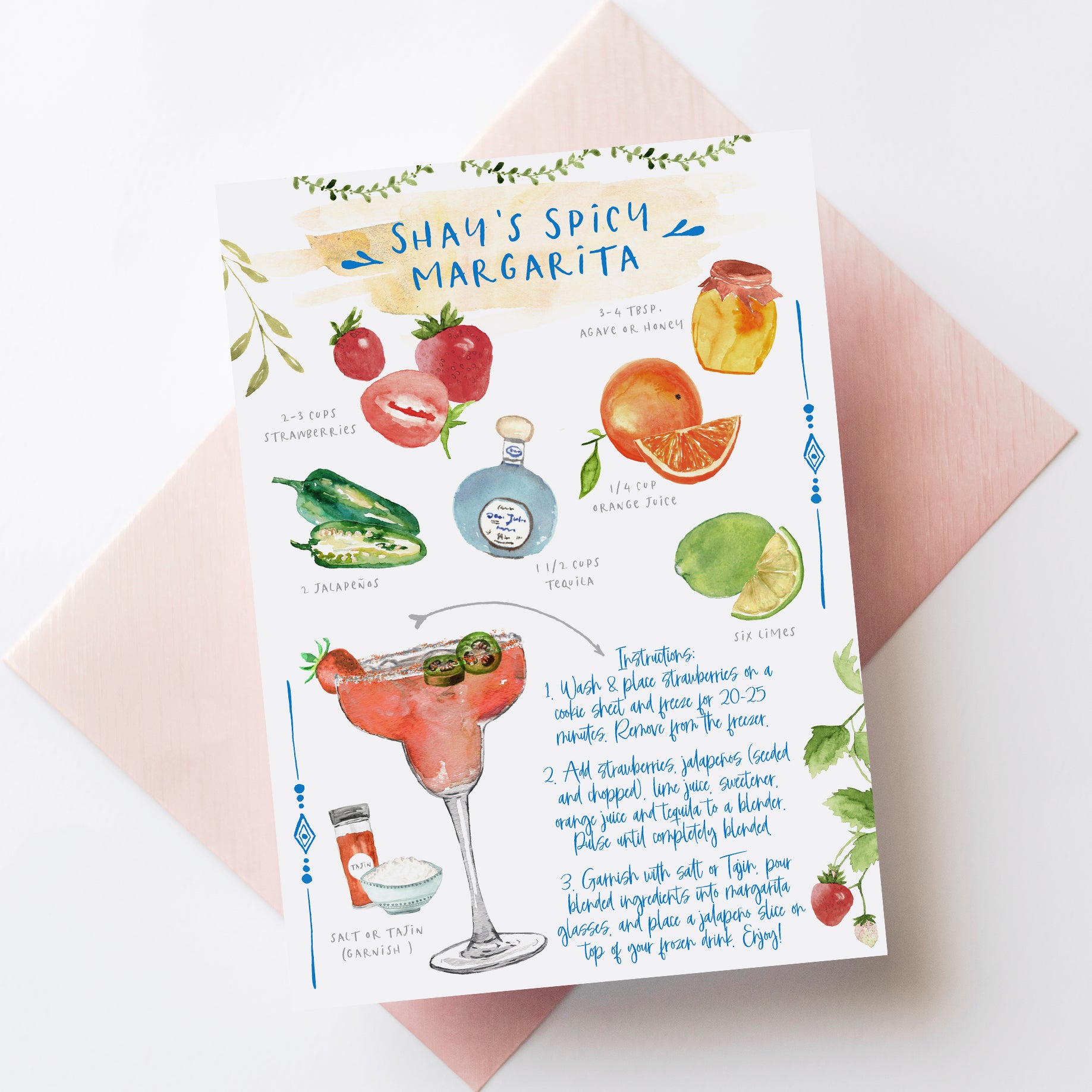 Custom Illustrated Drink Recipe Card Keepsake