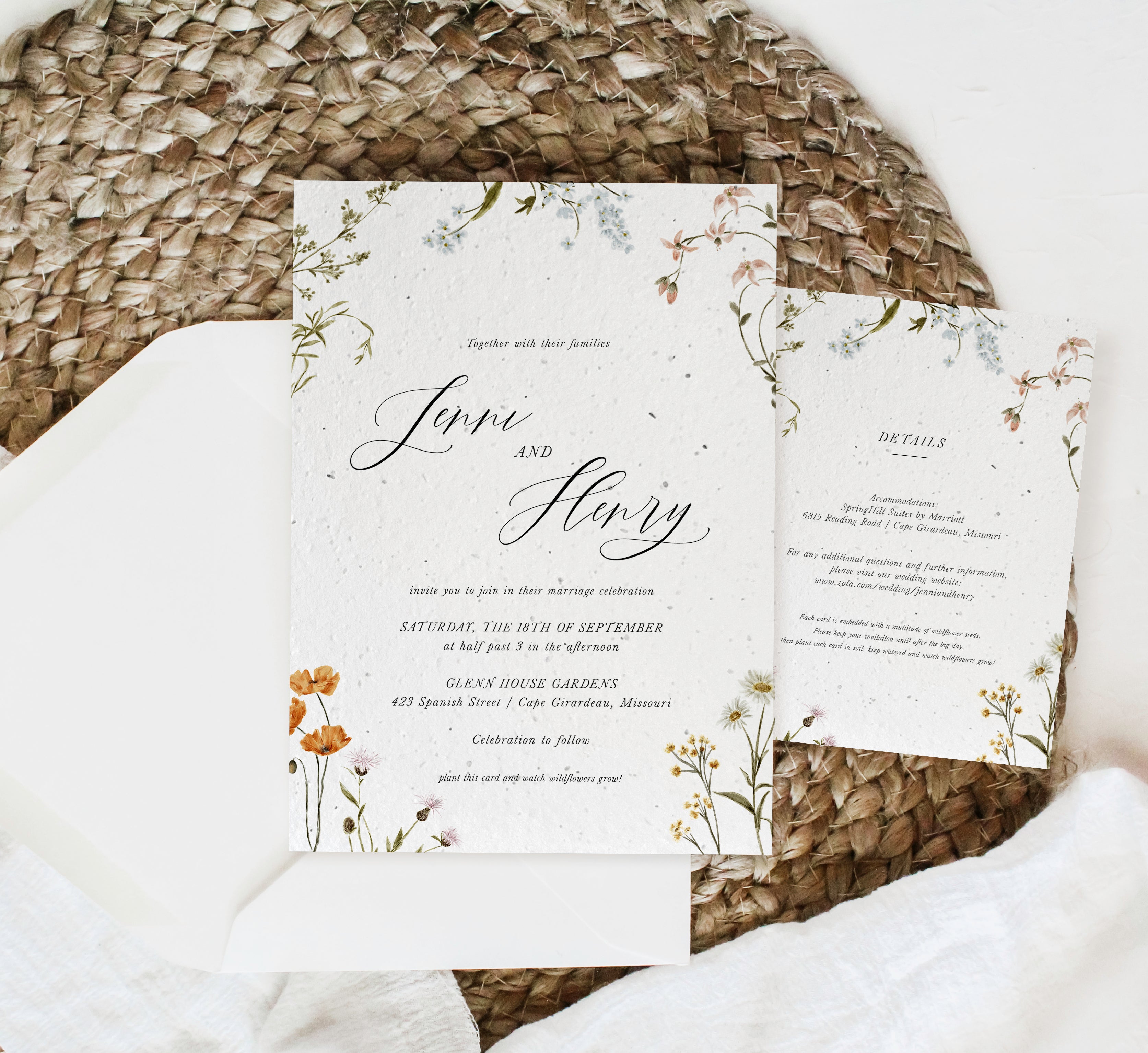 growNOTES™ Plantable Wedding Invitation Suite - Pressed Wildflowers