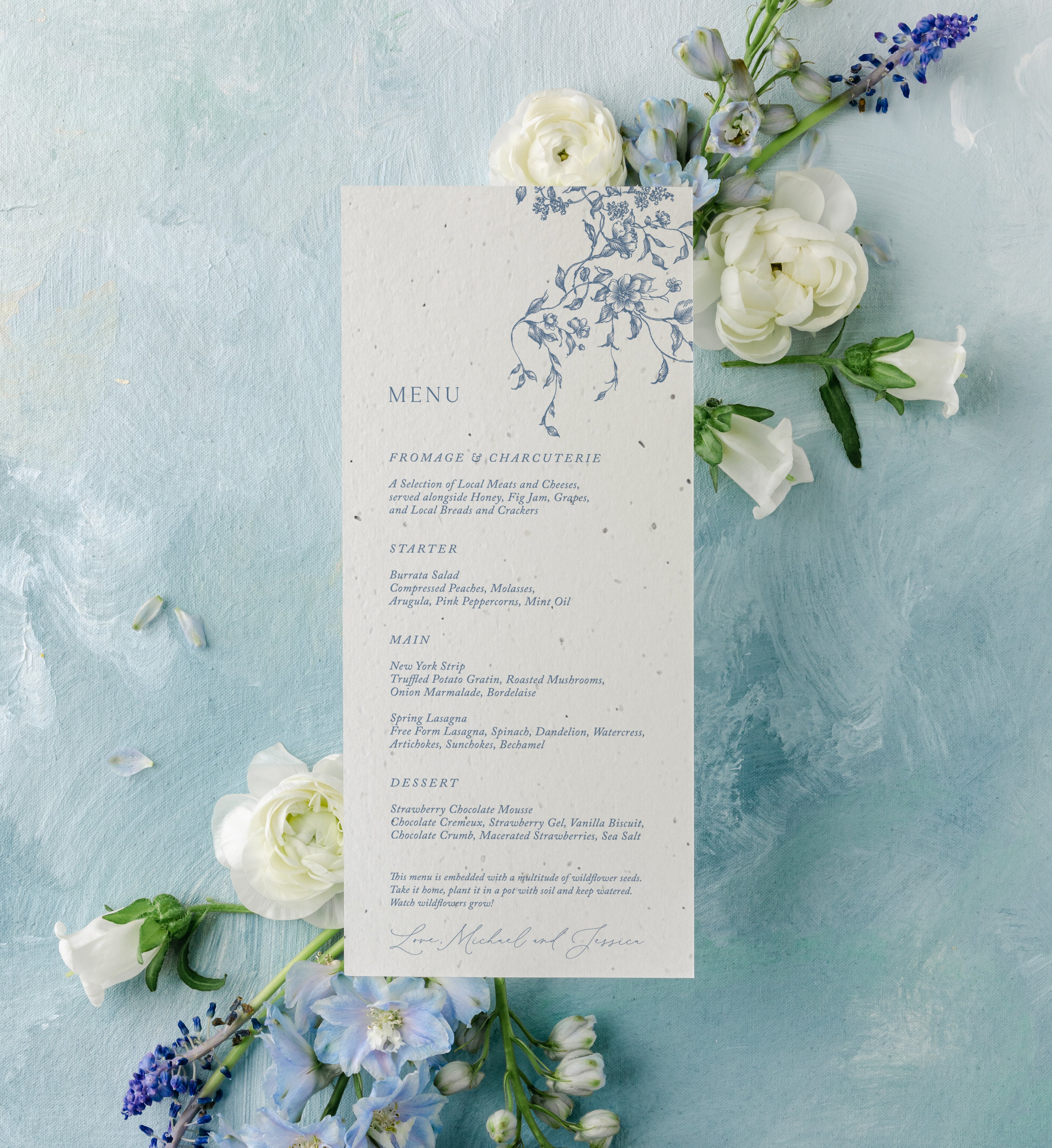 growNOTES™ Plantable Menu - Dusty Blue Garden (20 Count Set)