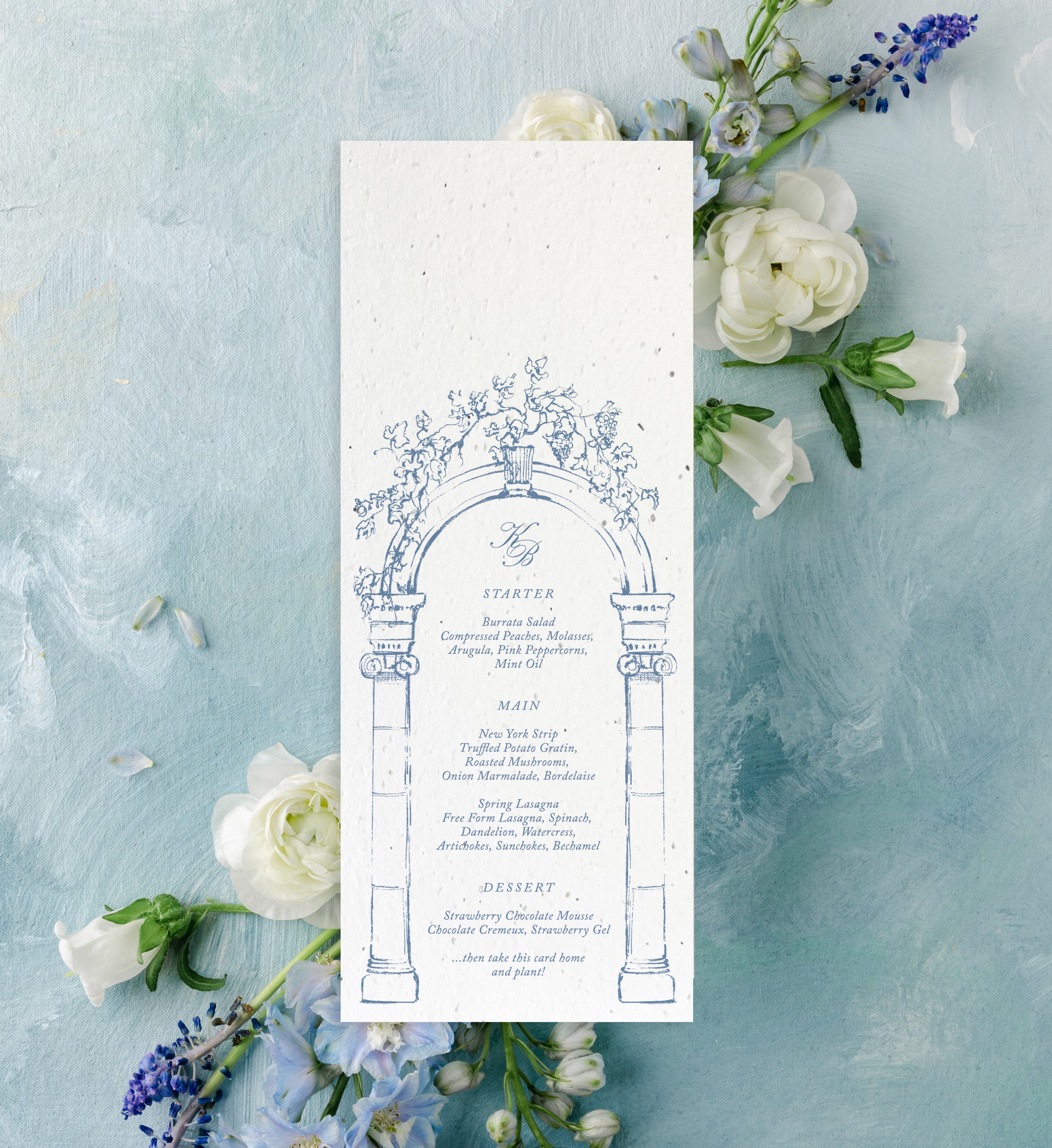 Garden Arch Dusty Blue Plantable Menu Cards (20 Count Set)