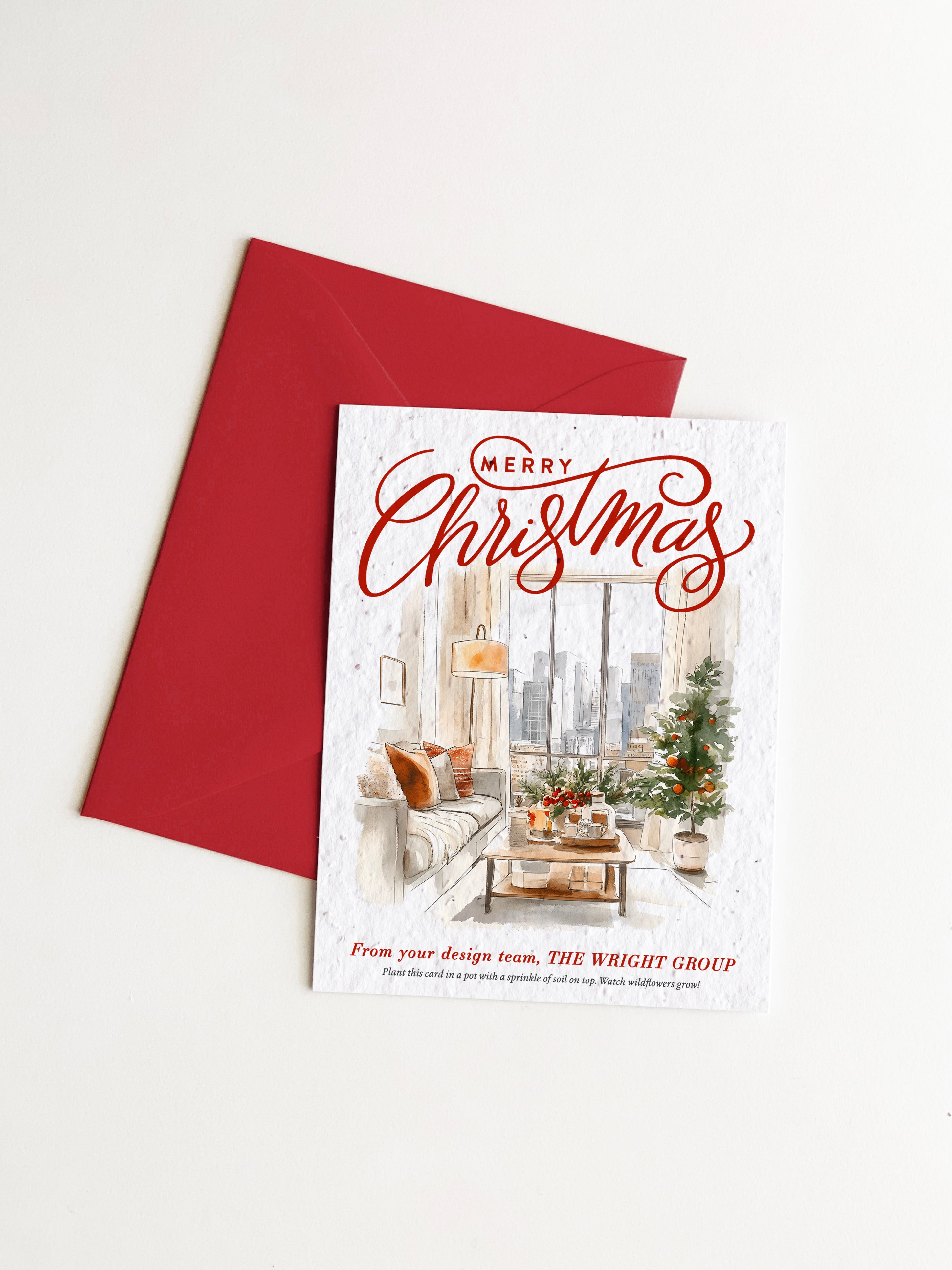 "Holiday Interiors II" Personalized Plantable Christmas Card on Wildflower Seed Paper: Set of 10