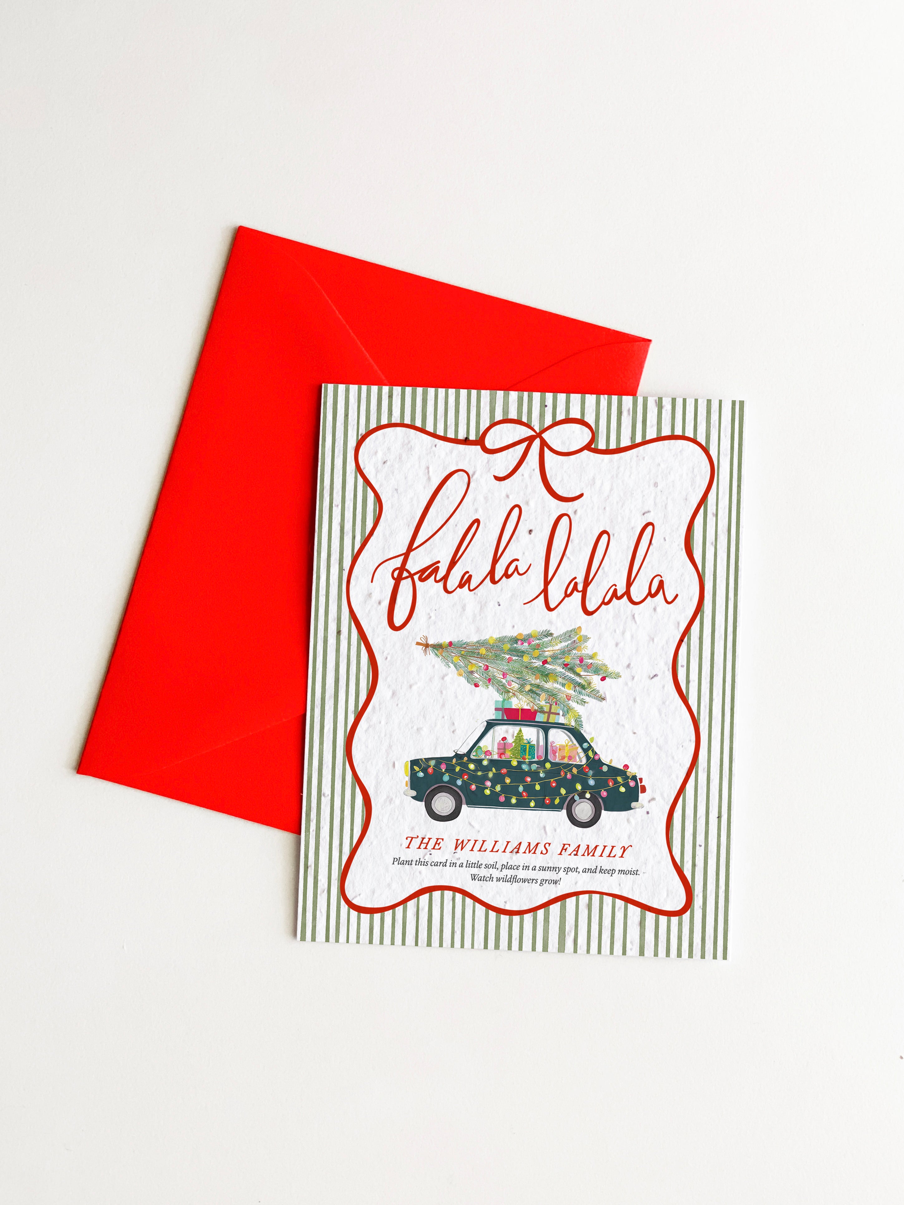 "Fa La La" Personalized Plantable Christmas Card on Wildflower Seed Paper: Set of 10