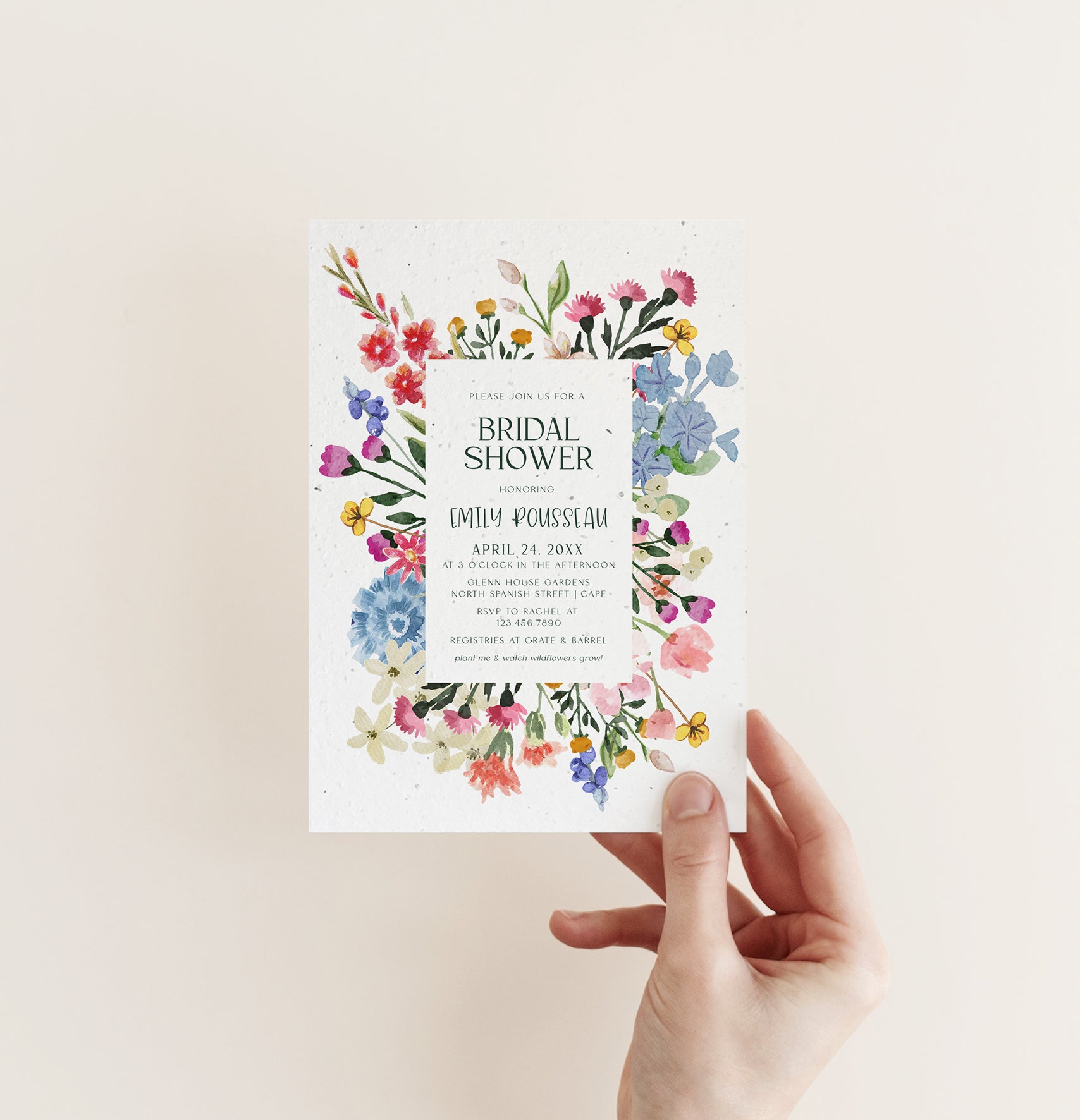 growNOTES™ Wildflower Bridal Shower Plantable Invitation - Bright Gouache