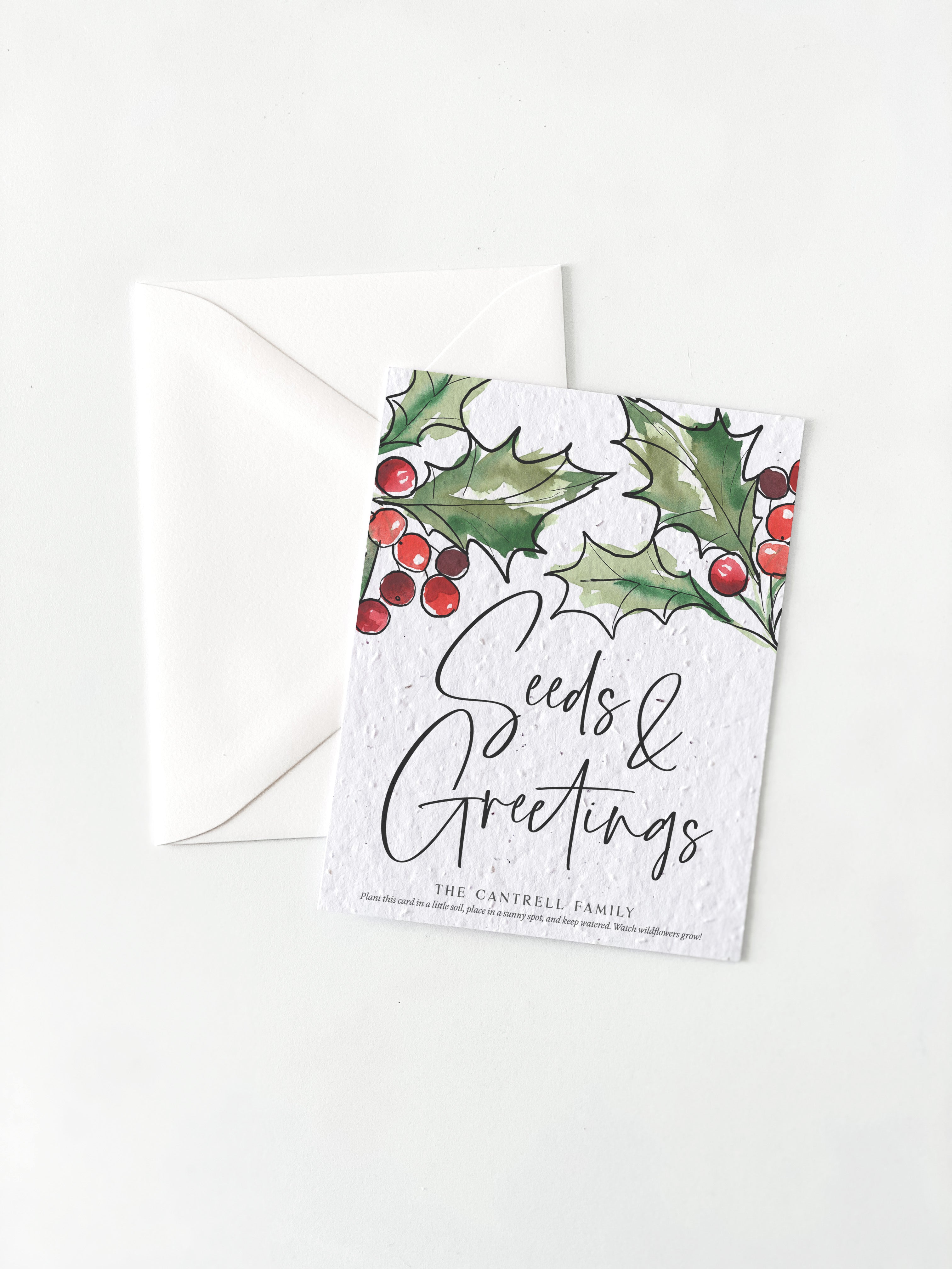 "Seeds & Greetings Poinsettias" Personalized Plantable Christmas Card on Wildflower Seed Paper: Set of 10