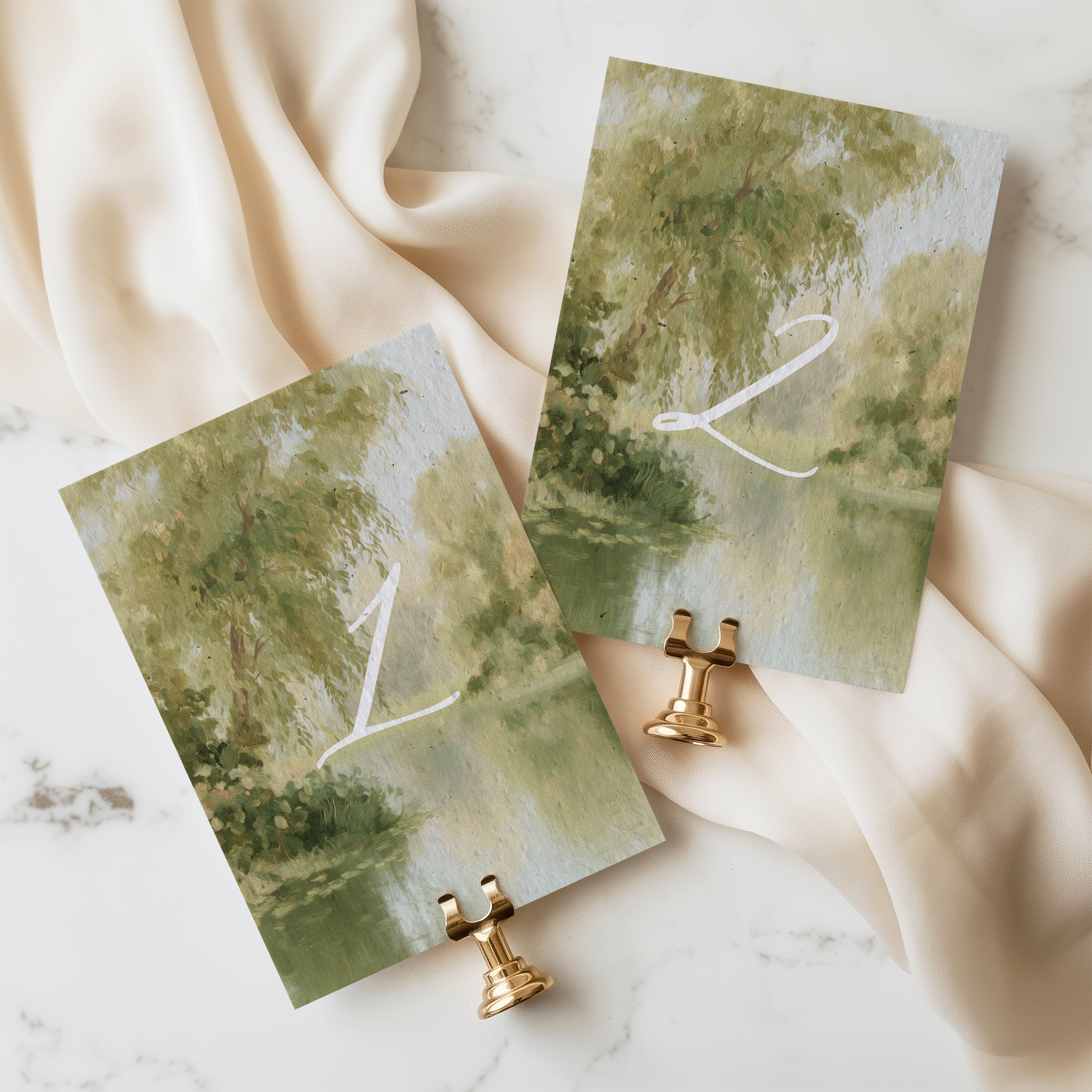 Watercolor Table Numbers on Plantable Wildflower Seed Paper - French Ravine