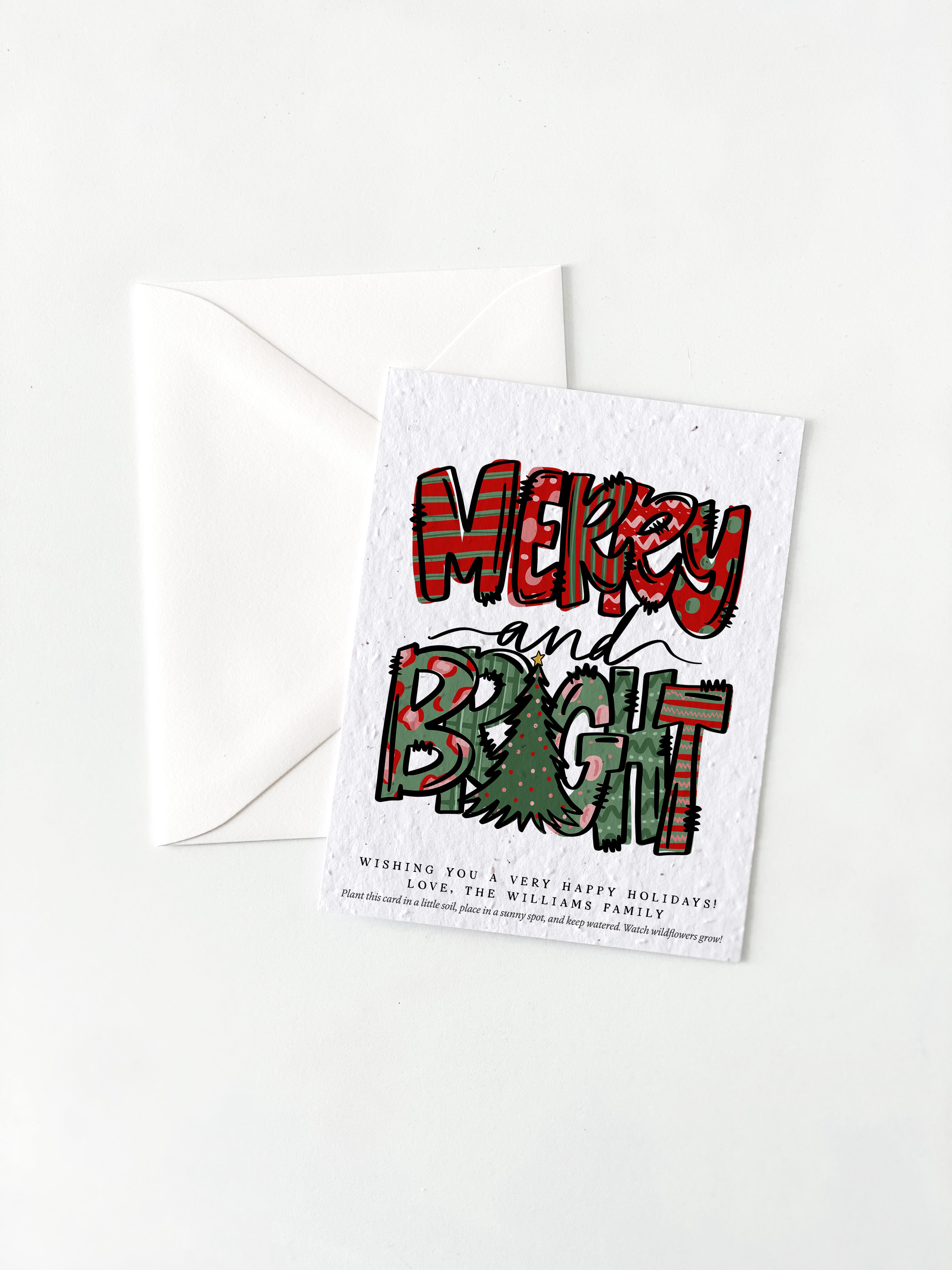 "Merry and Bright Scrapbook" Personalized Plantable Christmas Card on Wildflower Seed Paper: Set of 10