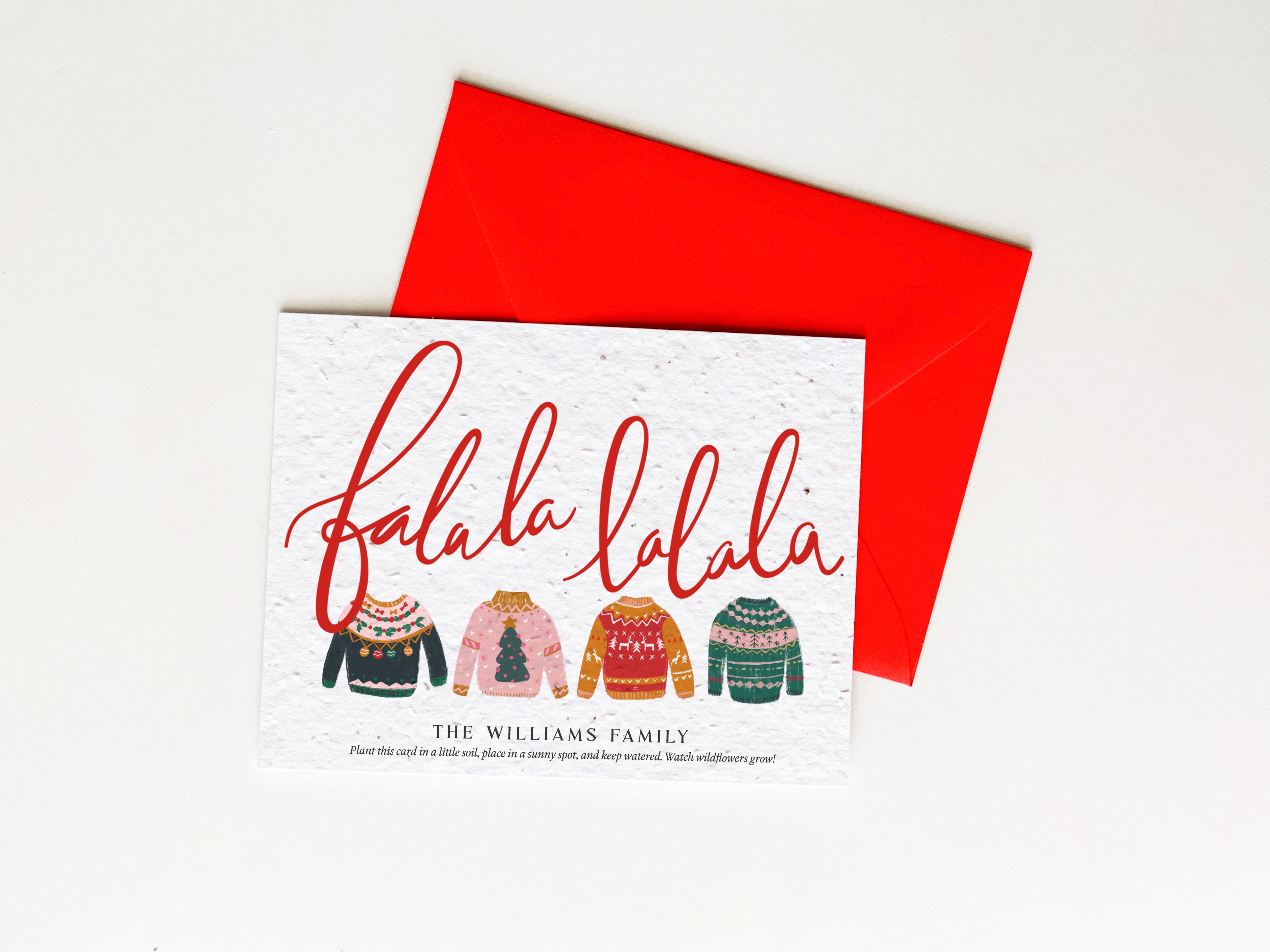 "Fa La La II" Personalized Plantable Christmas Card on Wildflower Seed Paper: Set of 10