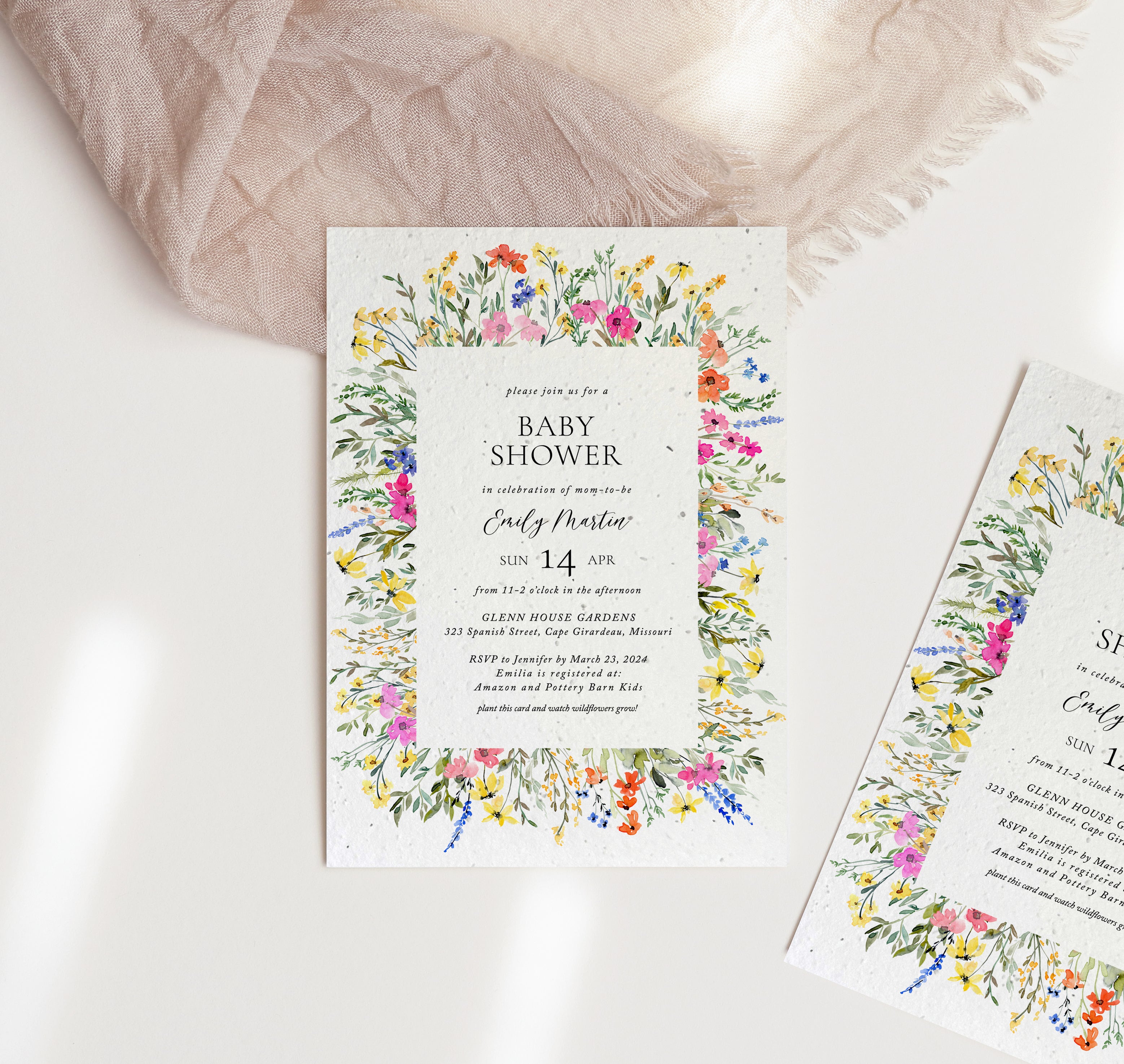 growNOTES™ Wildflower Baby Shower Plantable Invitation - Bright Wildflower Frame