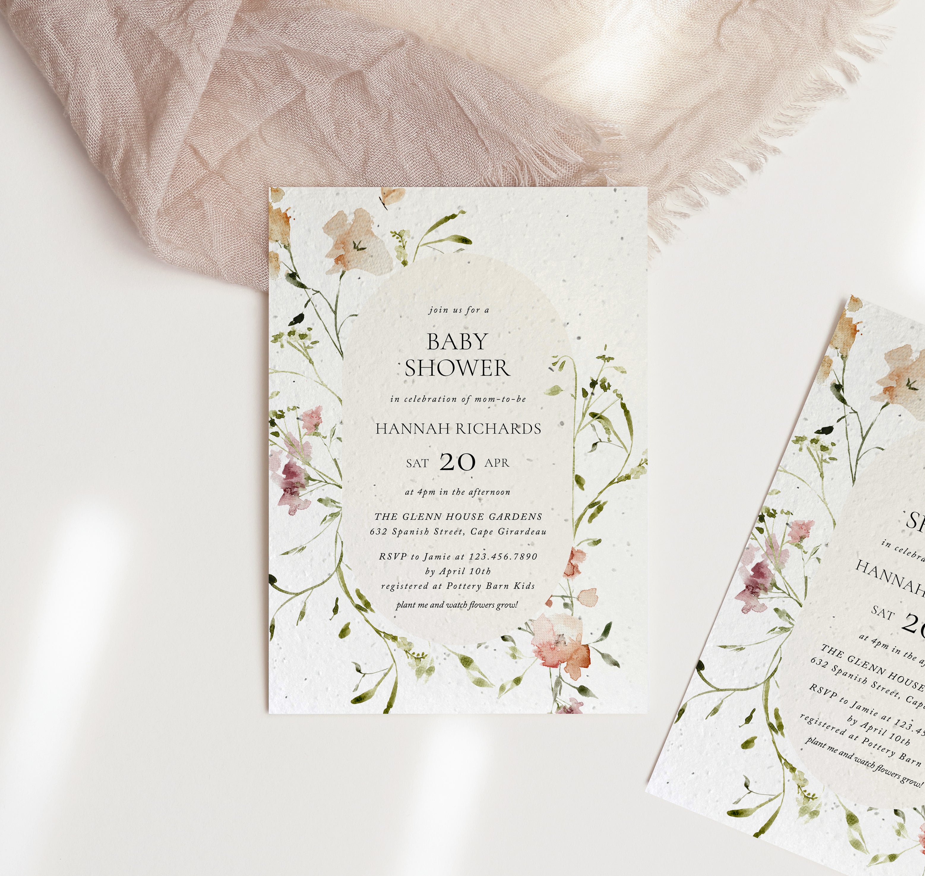 growNOTES™ Wildflower Baby Shower Plantable Invitation - Sweet Pea