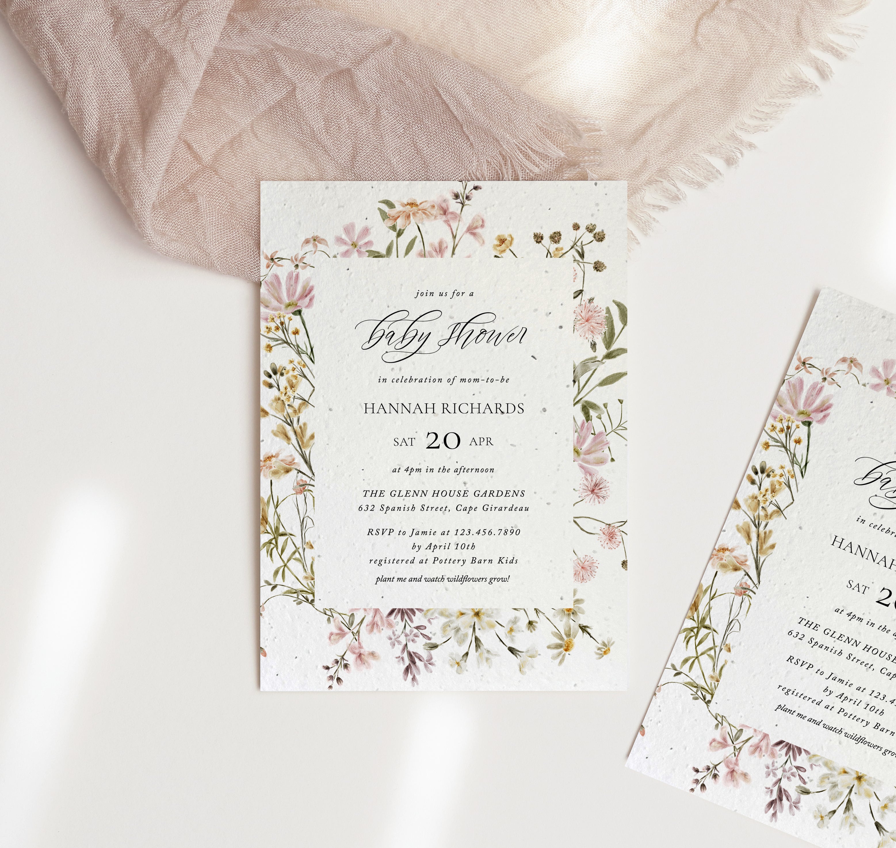 growNOTES™ Wildflower Baby Shower Plantable Invitation - Pink Daisies