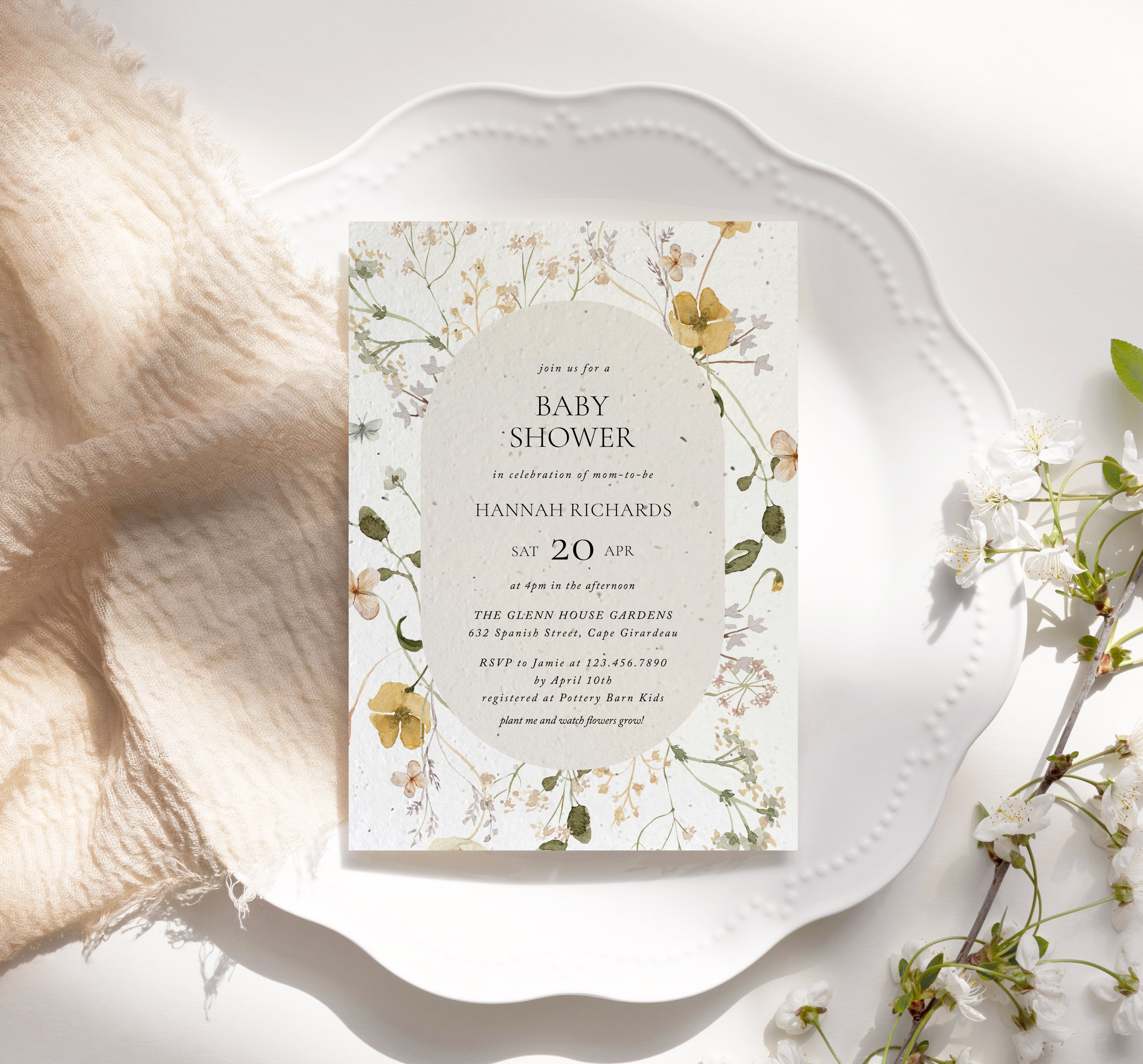 growNOTES™ Wildflower Baby Shower Plantable Invitation - Yellow Meadow