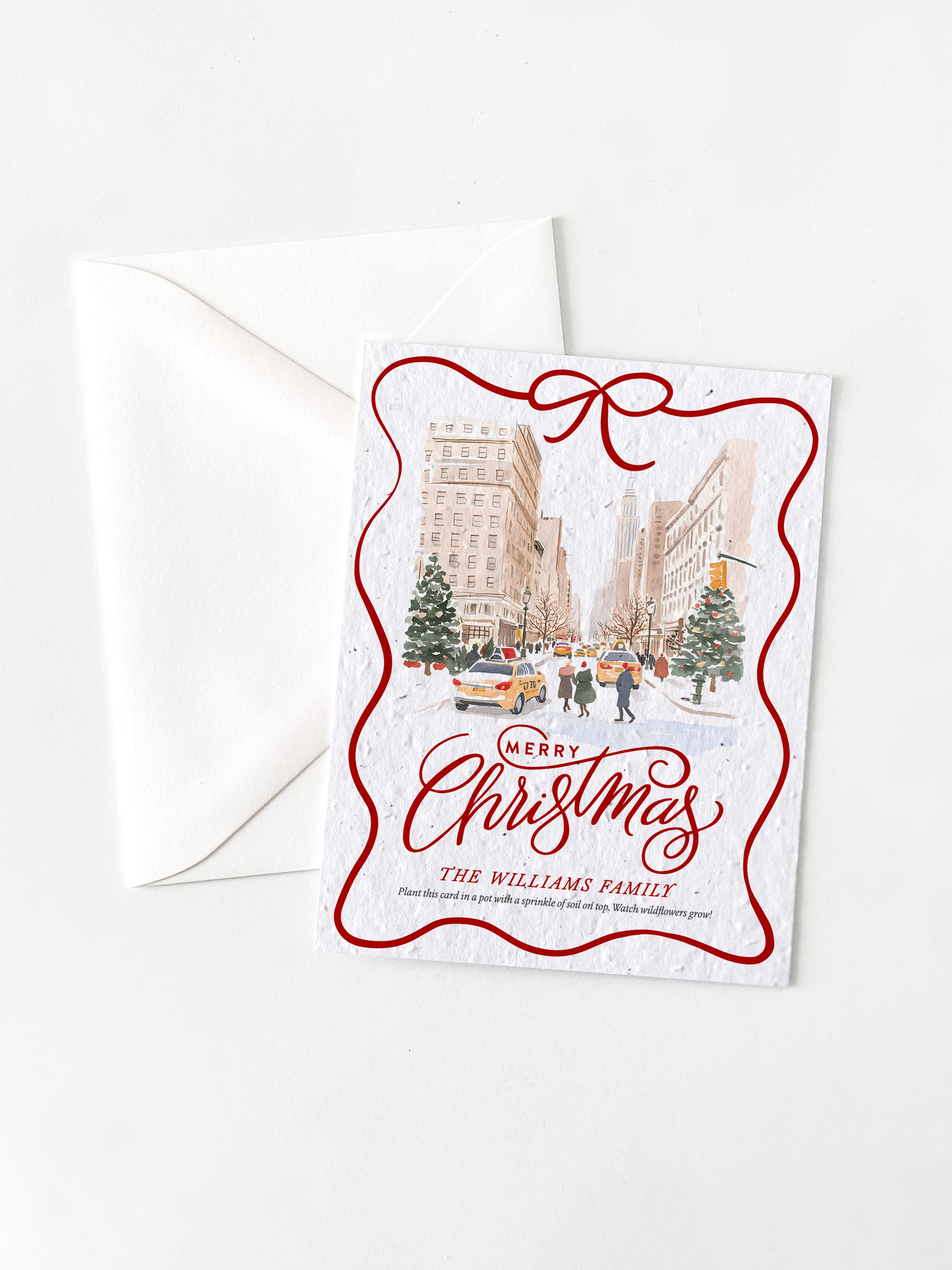 "In the City" Personalized Plantable Christmas Card on Wildflower Seed Paper: Set of 10