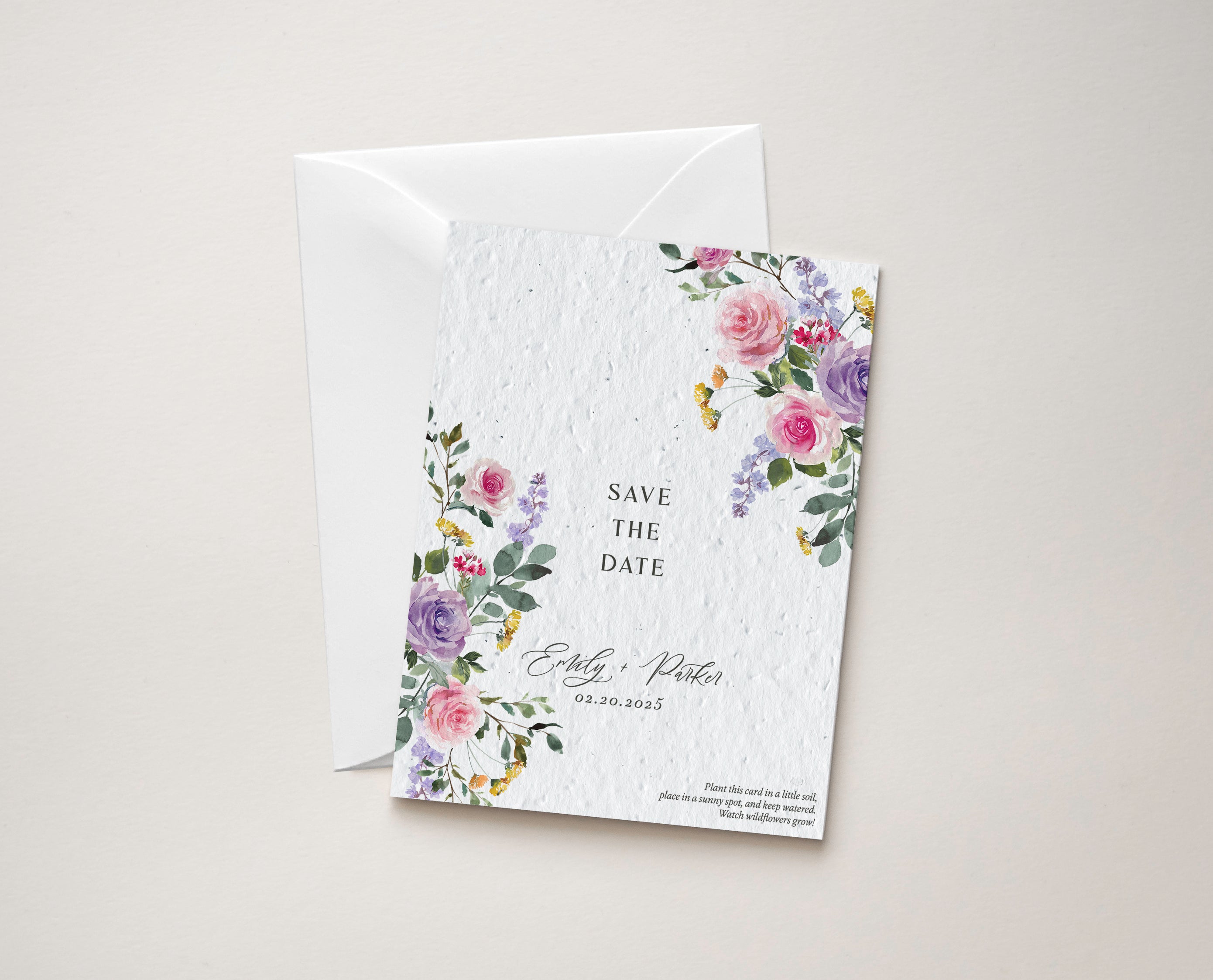 growNOTES™ Plantable Save the Dates - Pink and Purple Roses (10 Count Set)