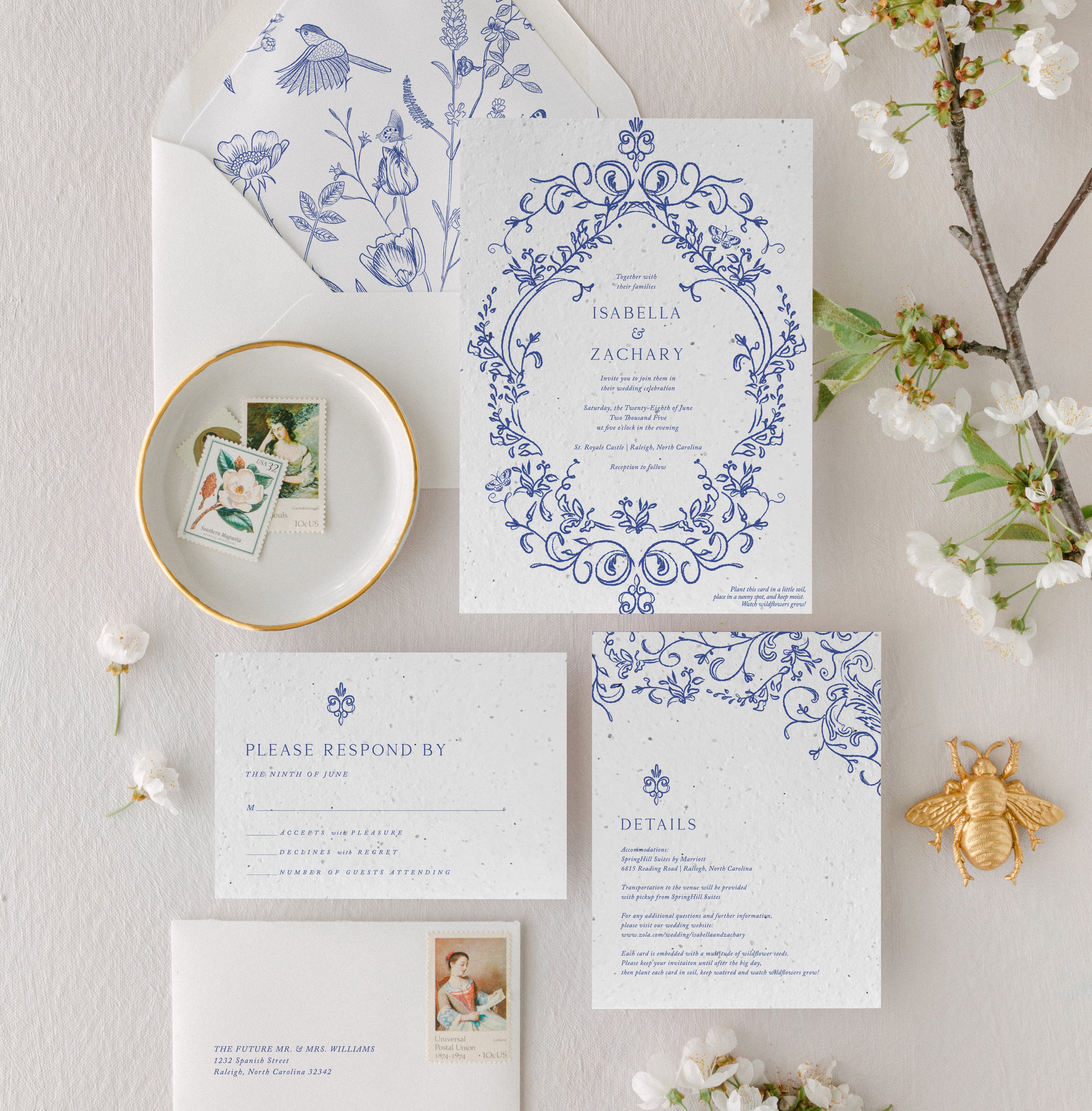growNOTES™ Plantable Wedding Invitation Suite - Blue Victorian