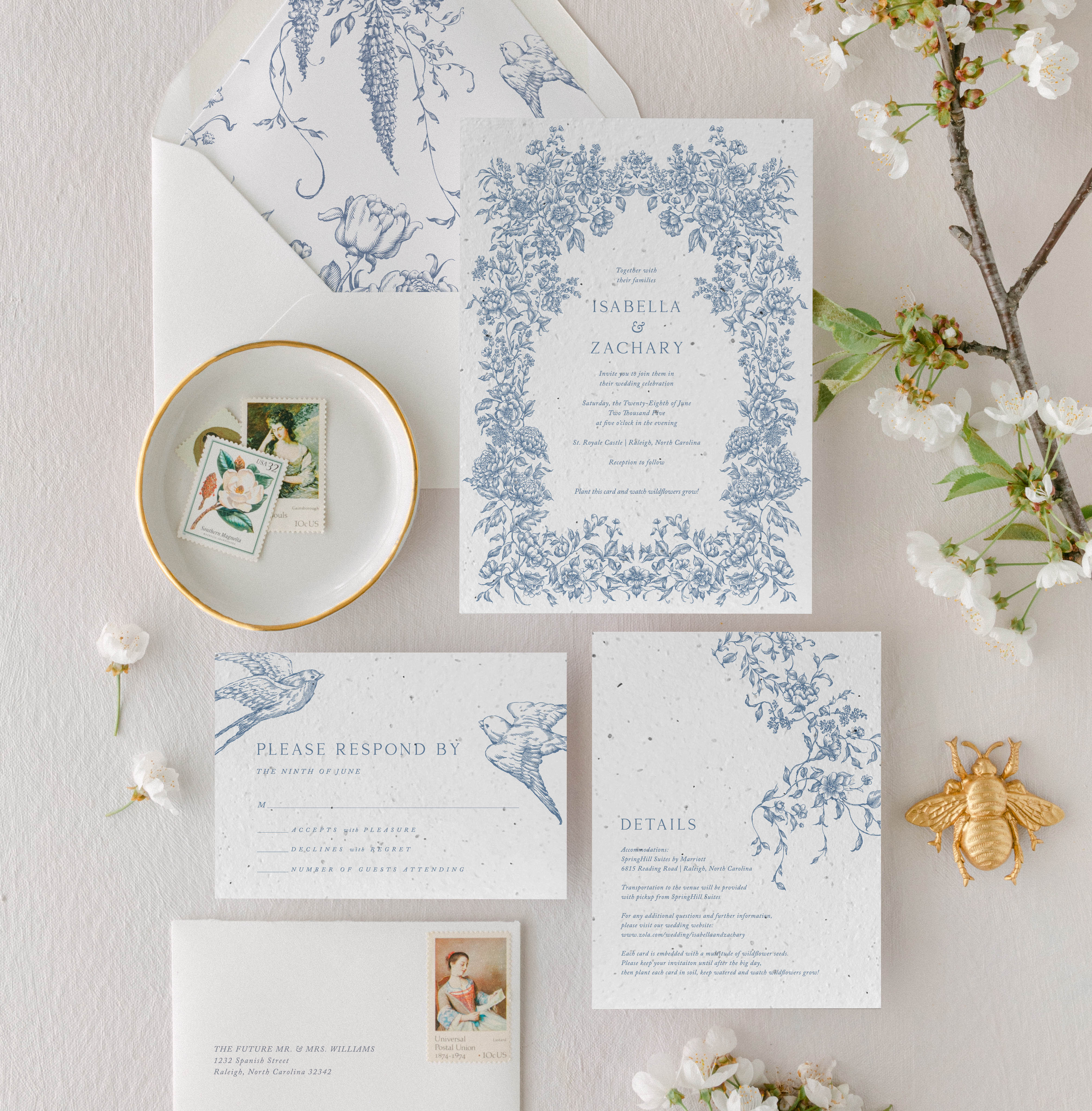 growNOTES™ Plantable Wedding Invitation Suite - Dusty Blue Garden