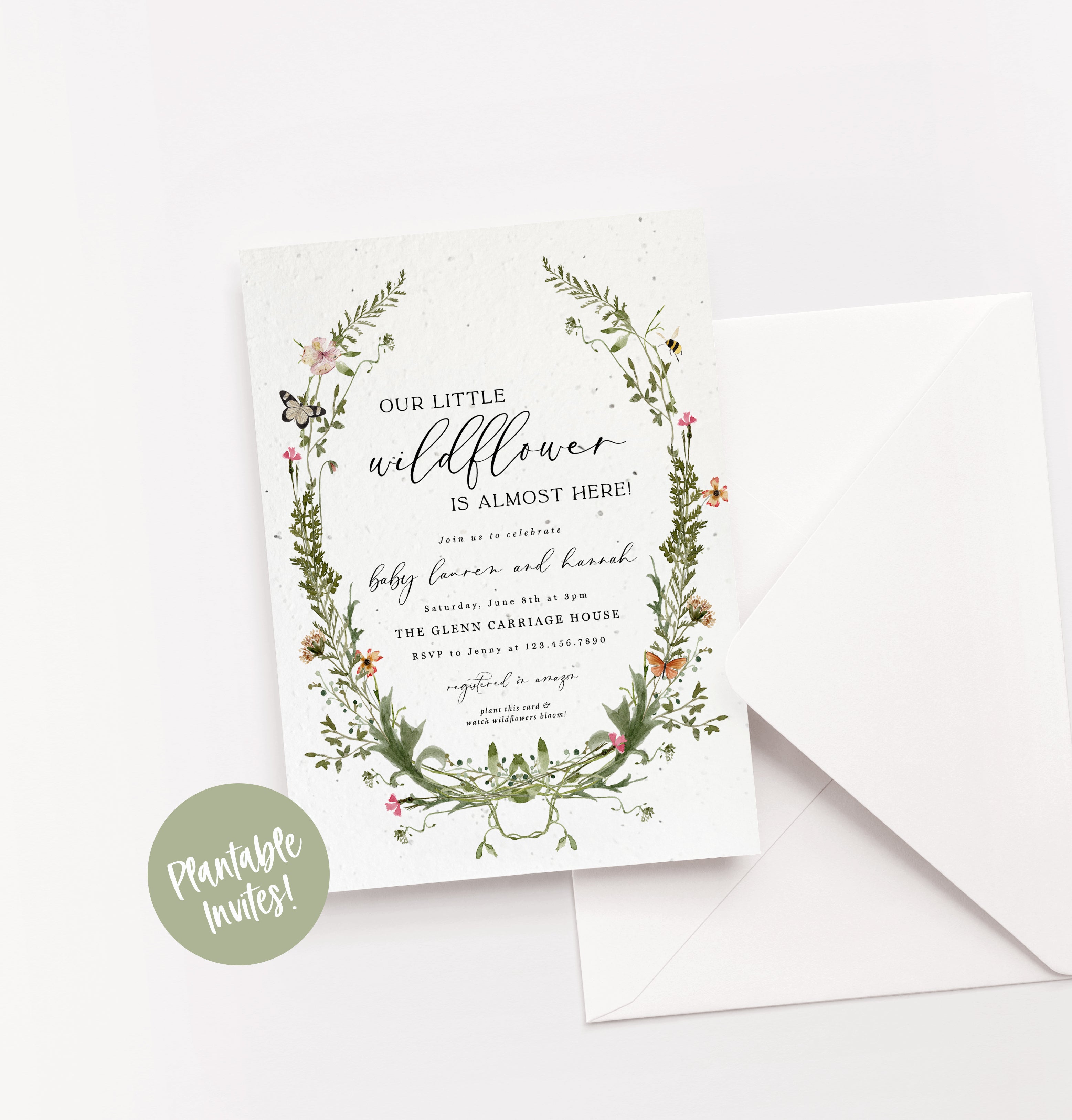 growNOTES™ Wildflower Baby Shower Plantable Invitation - Wildflower Wreath