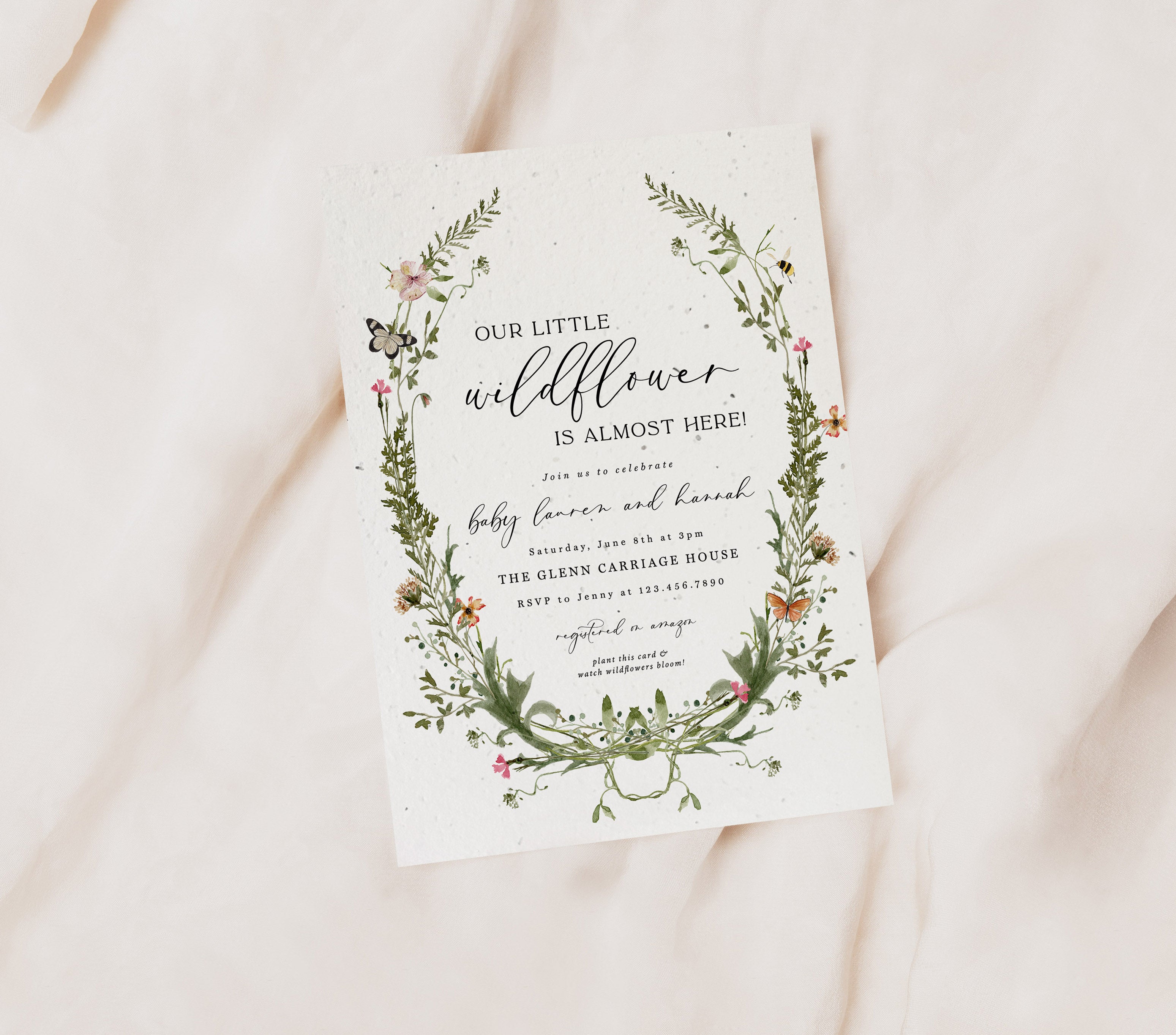 growNOTES™ Wildflower Baby Shower Plantable Invitation - Wildflower Wreath