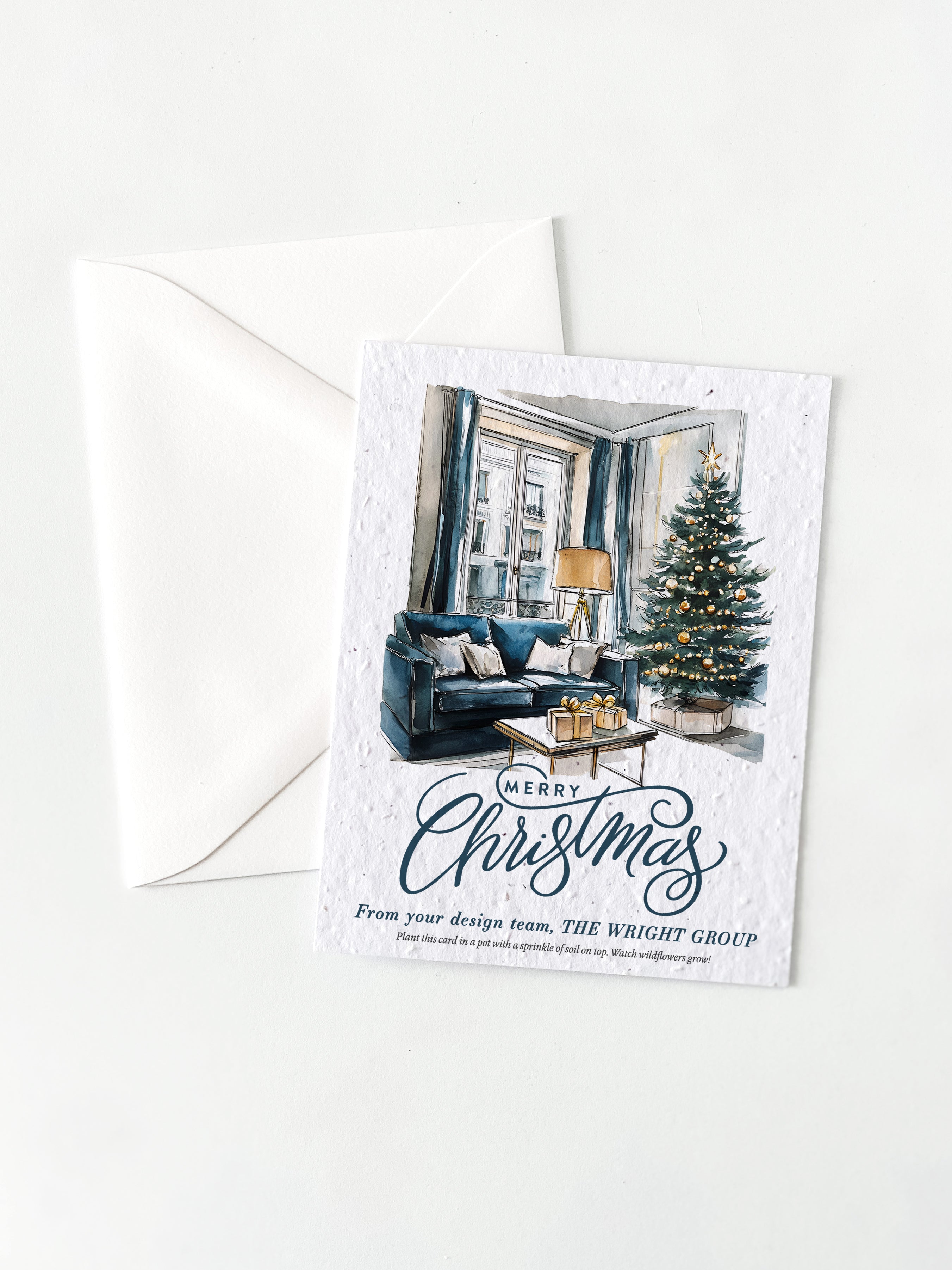 "Holiday Interiors" Personalized Plantable Holiday Card on Wildflower Seed Paper: Set of 10