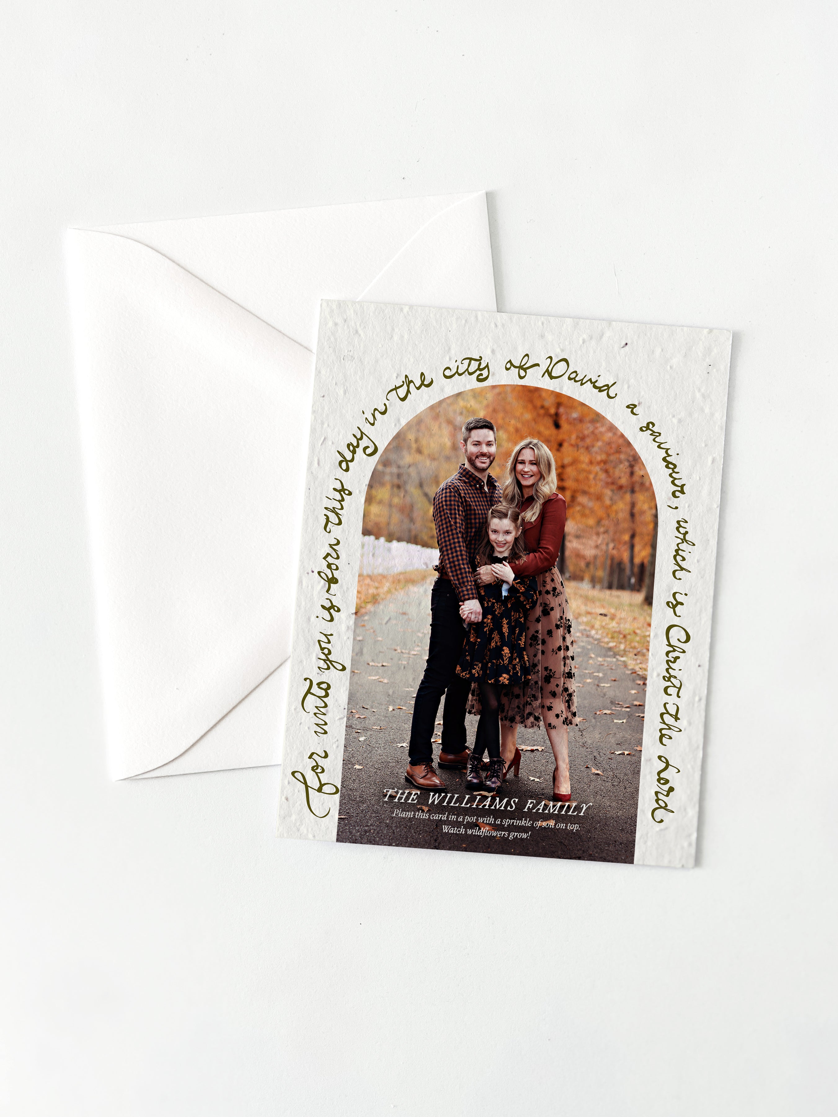 "For Unto Us" Photo Personalized Plantable Holiday Card on Wildflower Seed Paper: Set of 10
