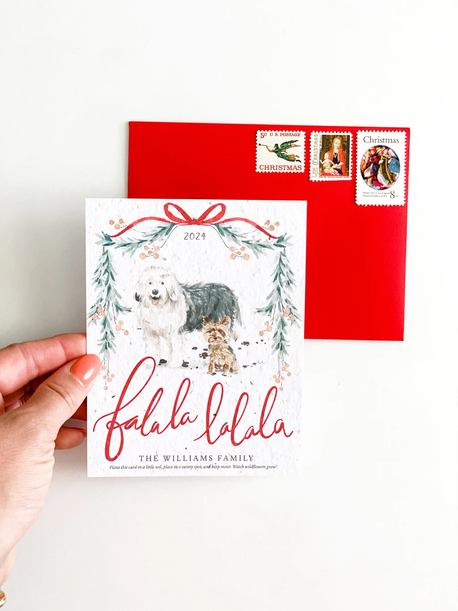 "Pets and Paw Prints" Personalized Plantable Christmas Card on Wildflower Seed Paper: Set of 10