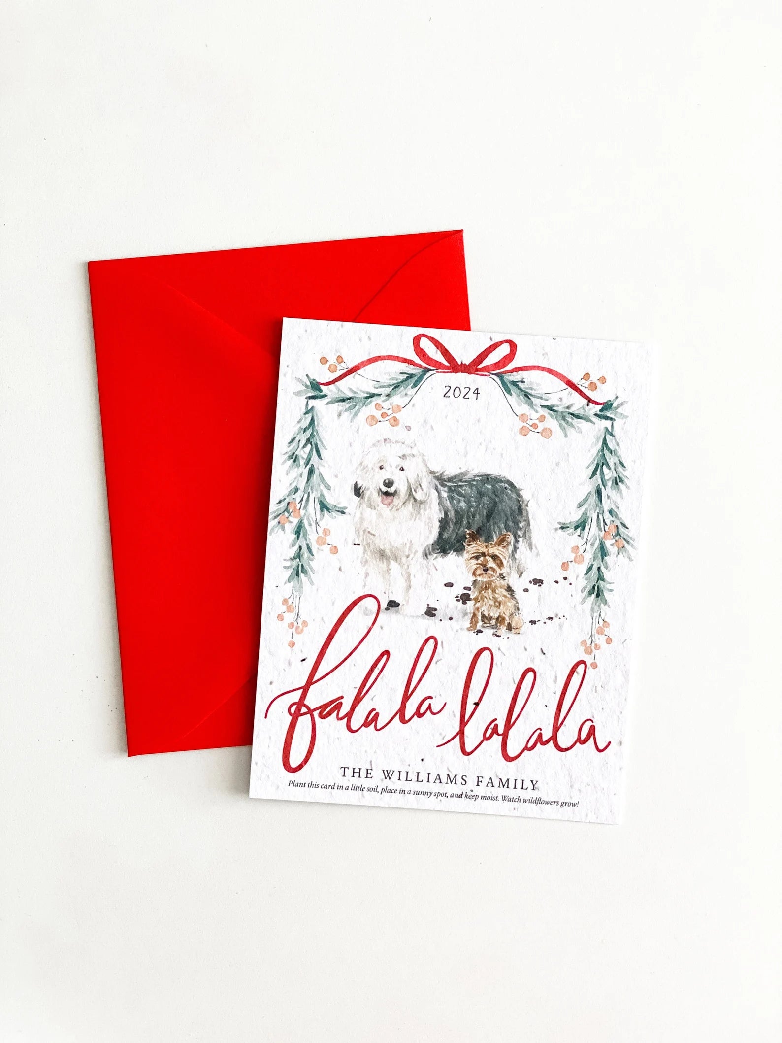 "Pets and Paw Prints" Personalized Plantable Christmas Card on Wildflower Seed Paper: Set of 10