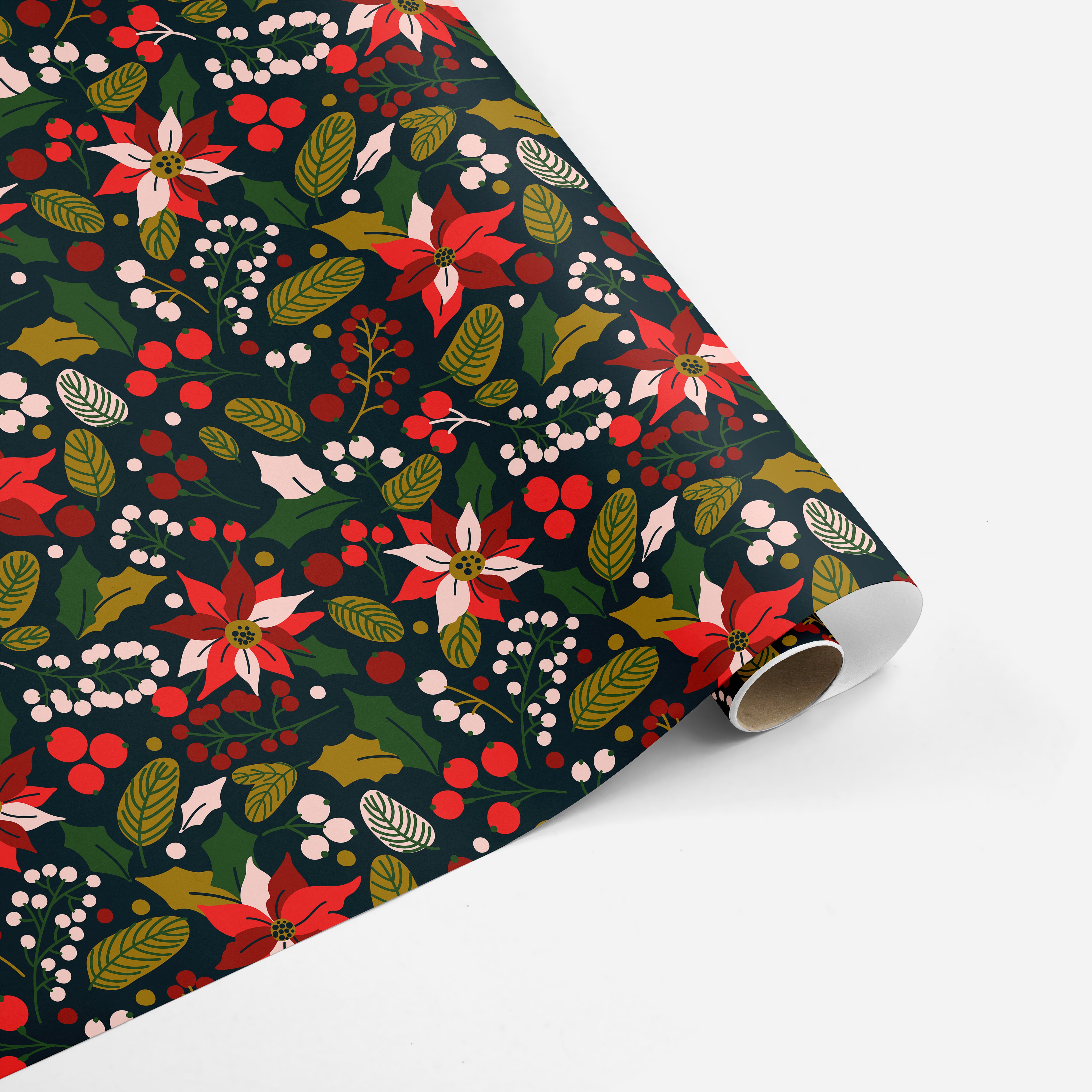 Wrapping Paper Sheets - Dark Poinsettias