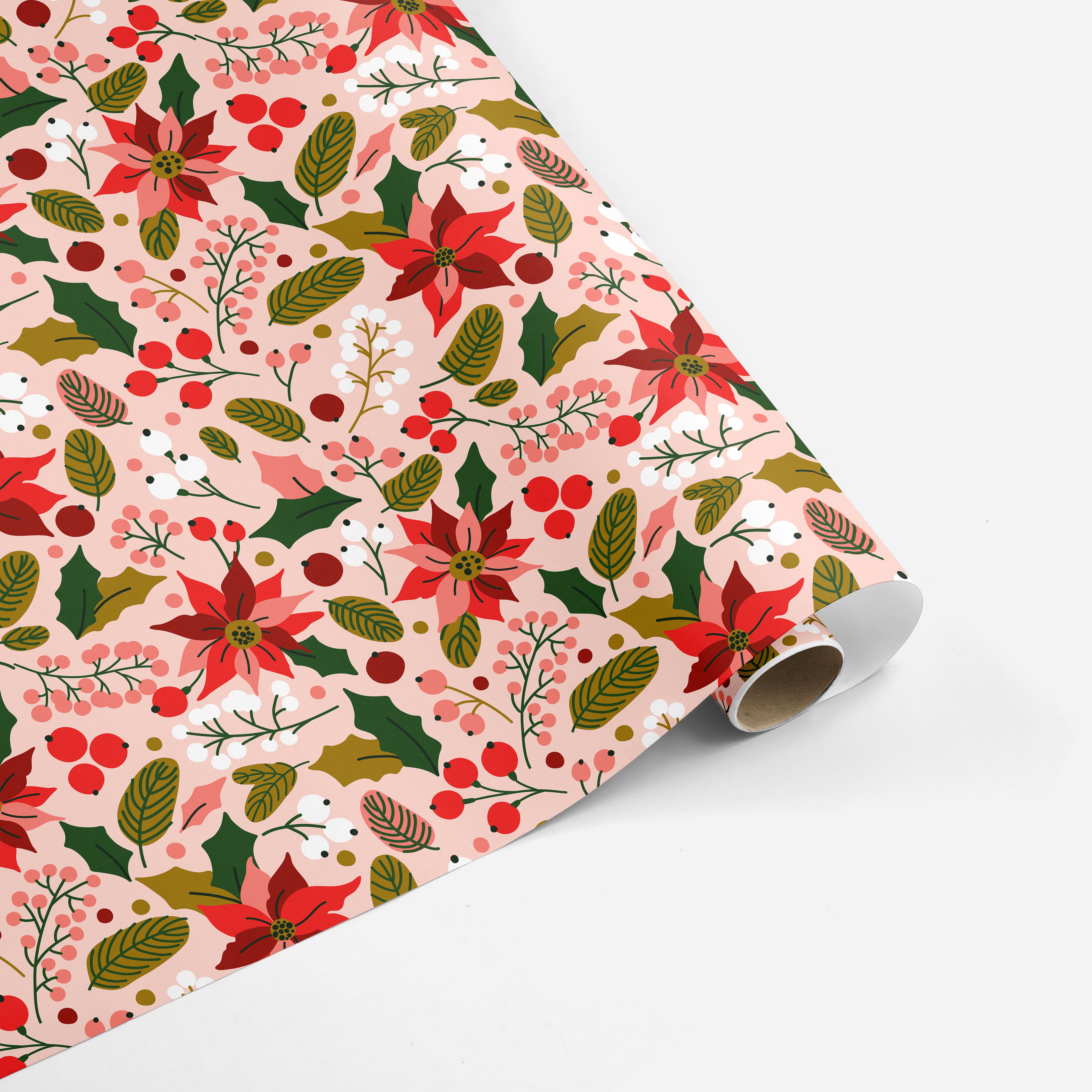 Wrapping Paper Sheets - Pink Poinsettias