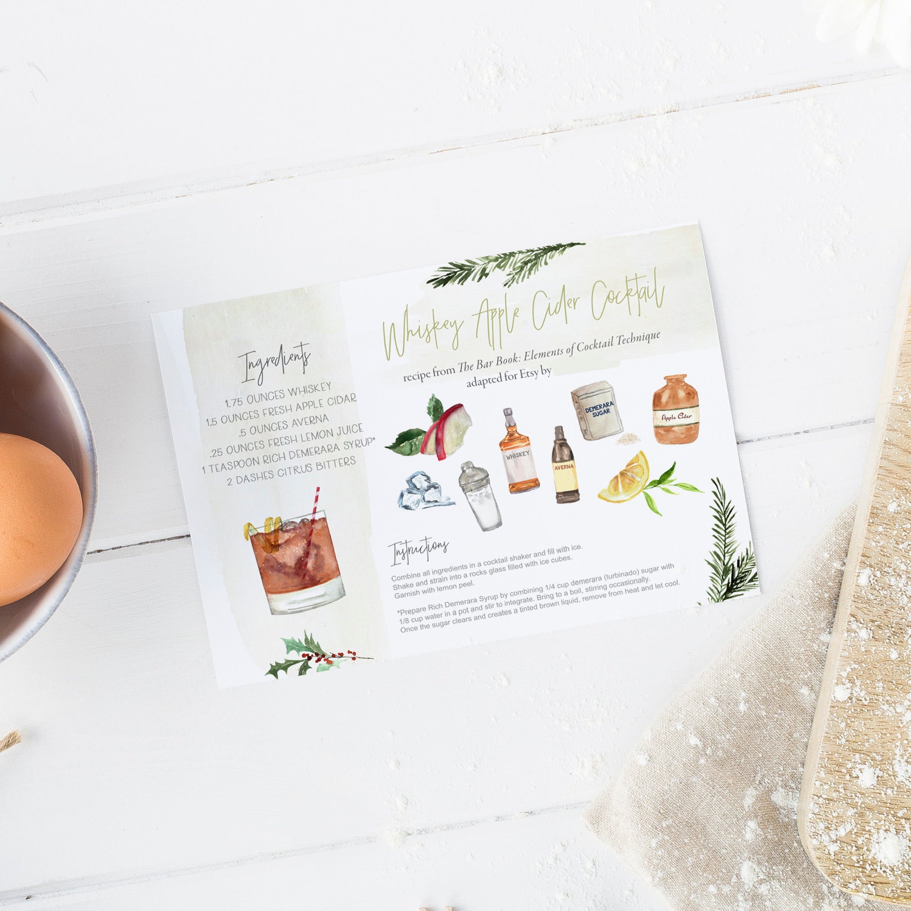 Custom Illustrated Recipe Card Keepsake