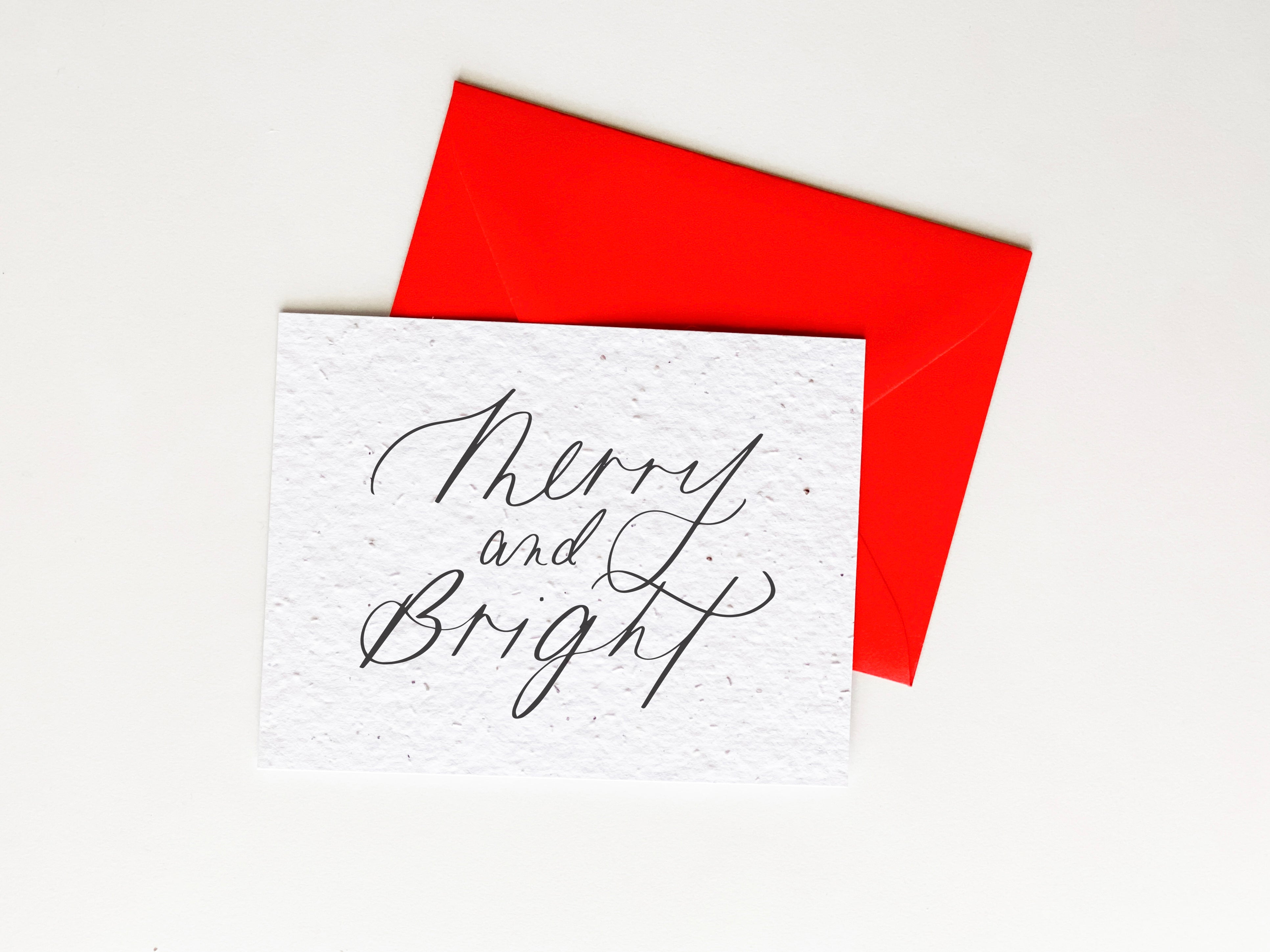 growNOTES™ Holiday Greeting Cards on Plantable Seed Paper - Merry & Bright Script