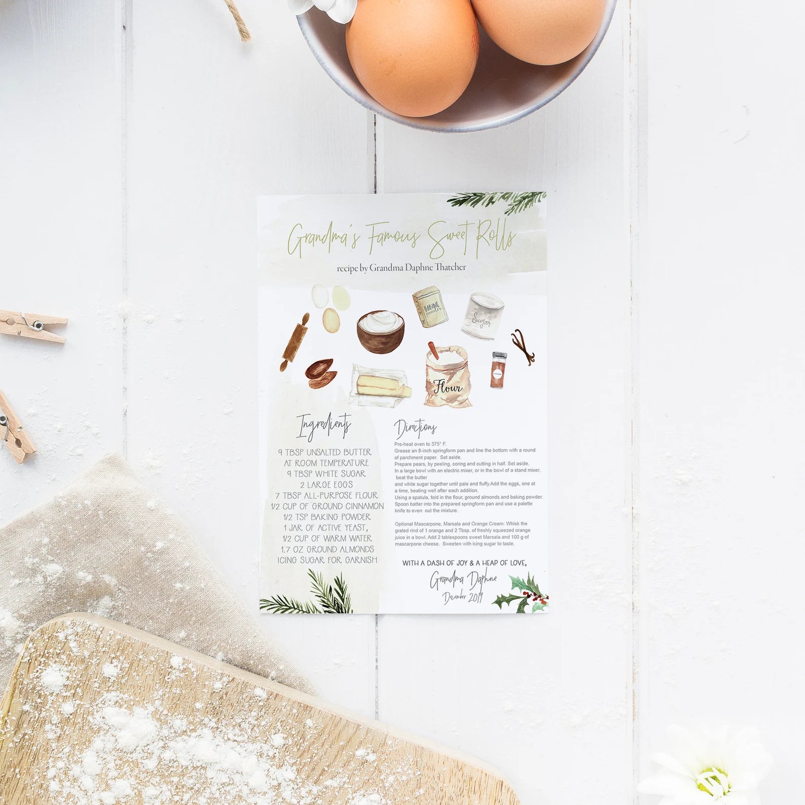 Custom Illustrated Recipe Card Keepsake